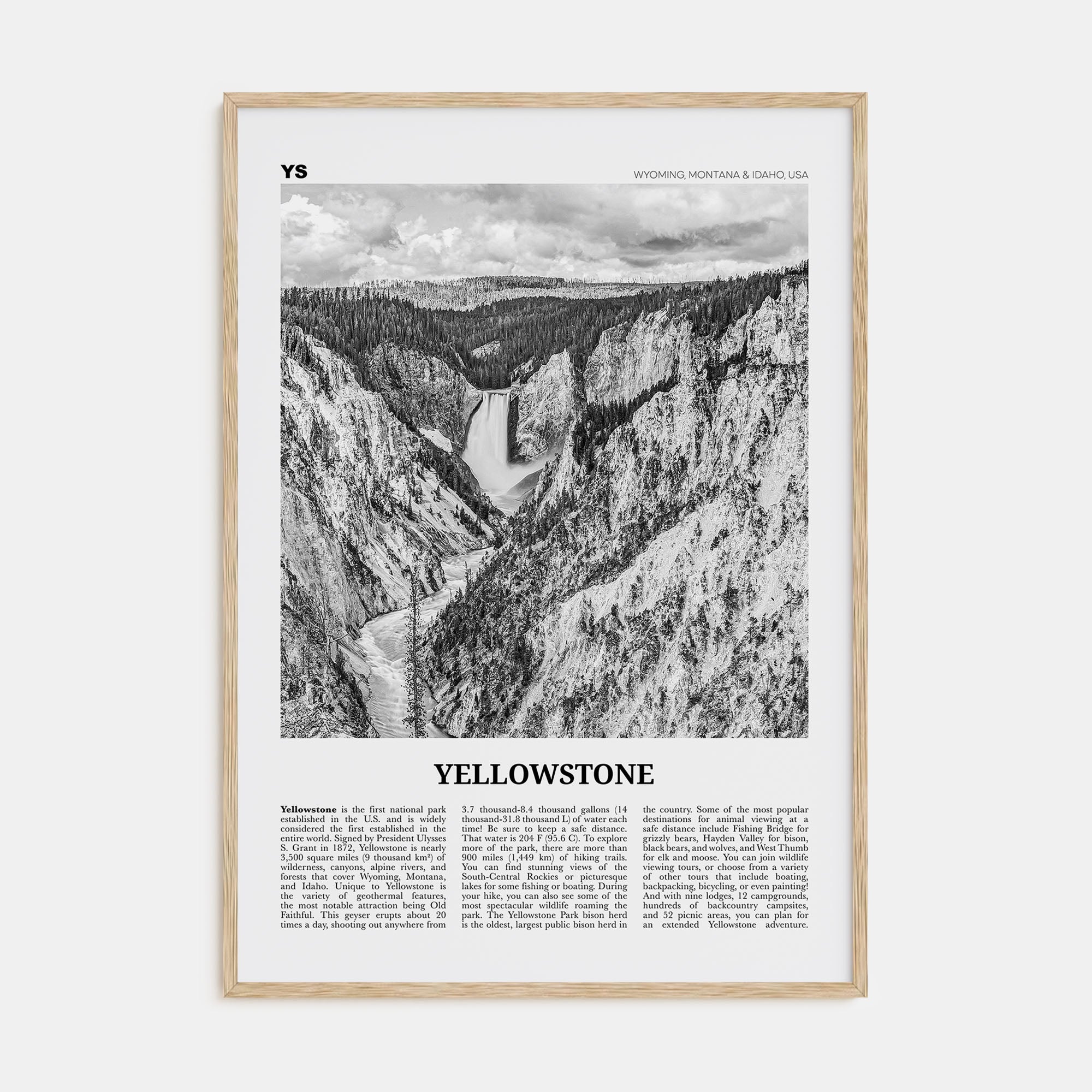 Yellowstone National Park Travel B&W Poster