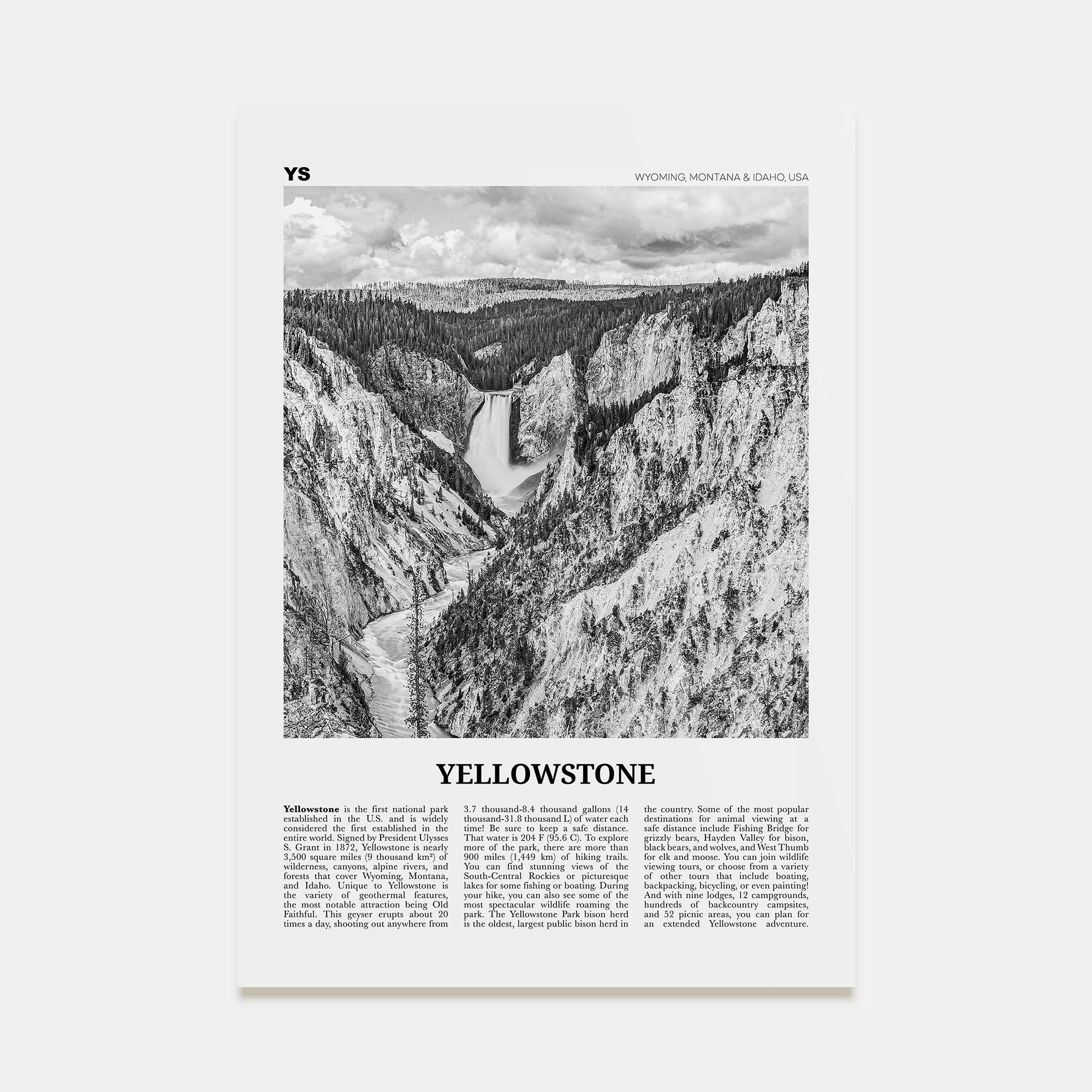 Yellowstone National Park Travel B&W Poster