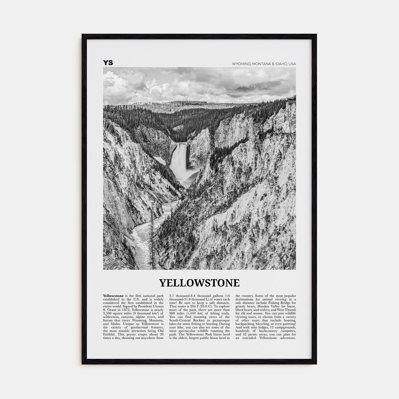 Yellowstone National Park Travel B&W Poster