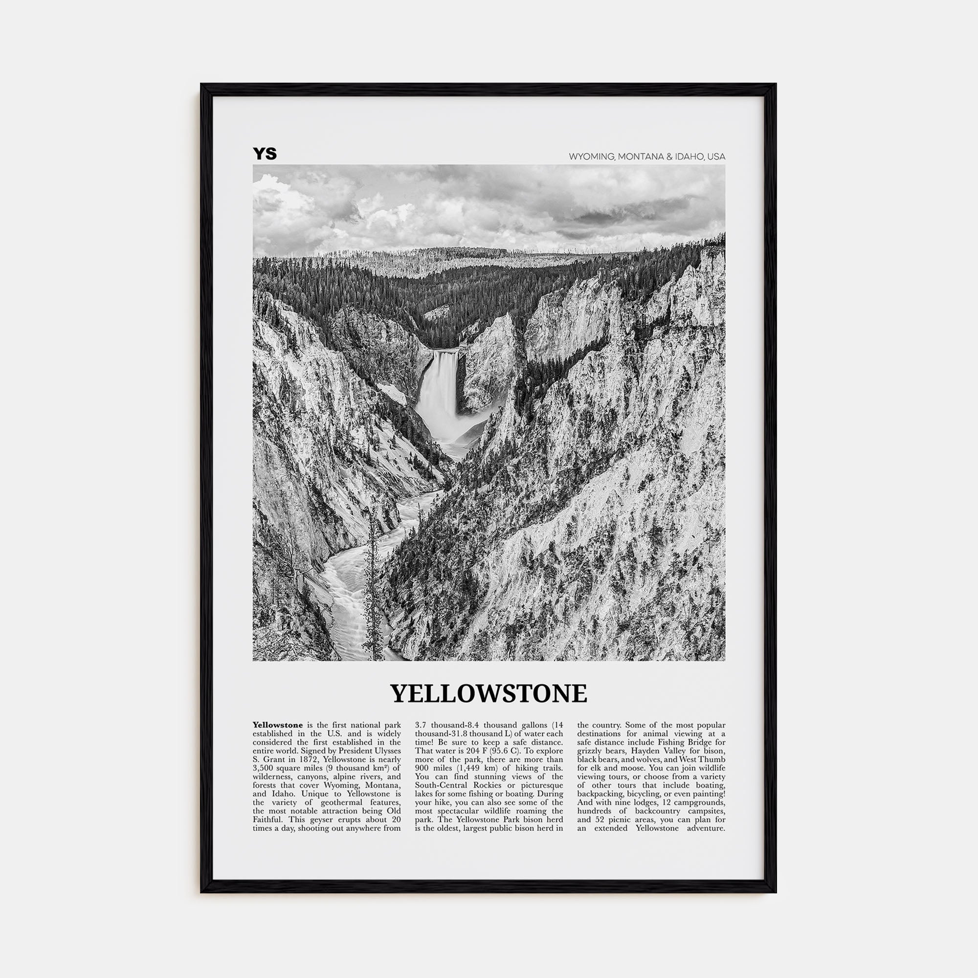 Yellowstone National Park Travel B&W Poster