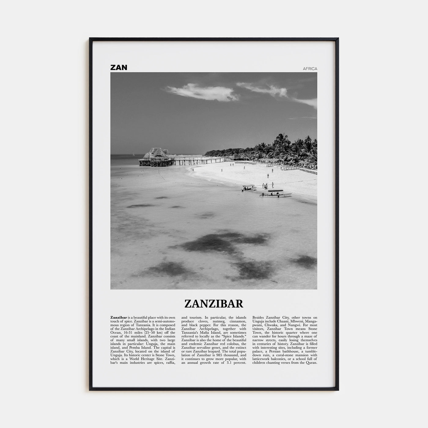 Zanzibar Travel B&W Poster