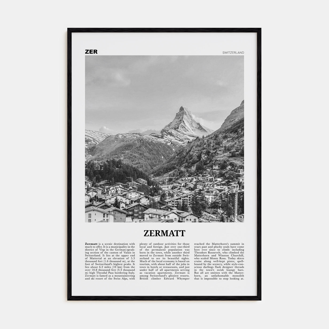 Zermatt Travel B&W Poster
