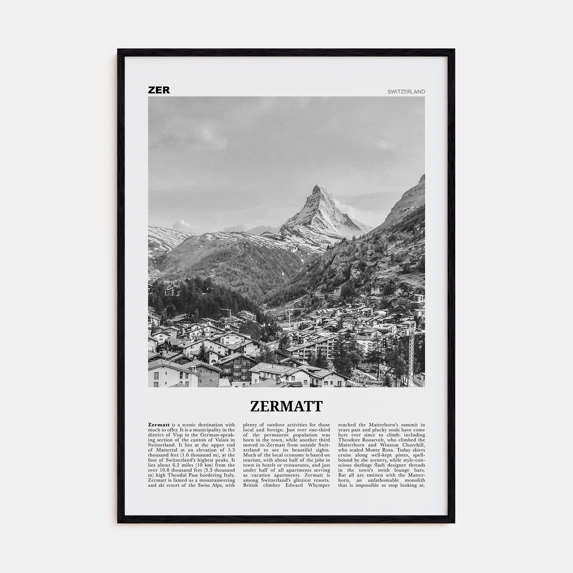 Zermatt Travel B&W Poster