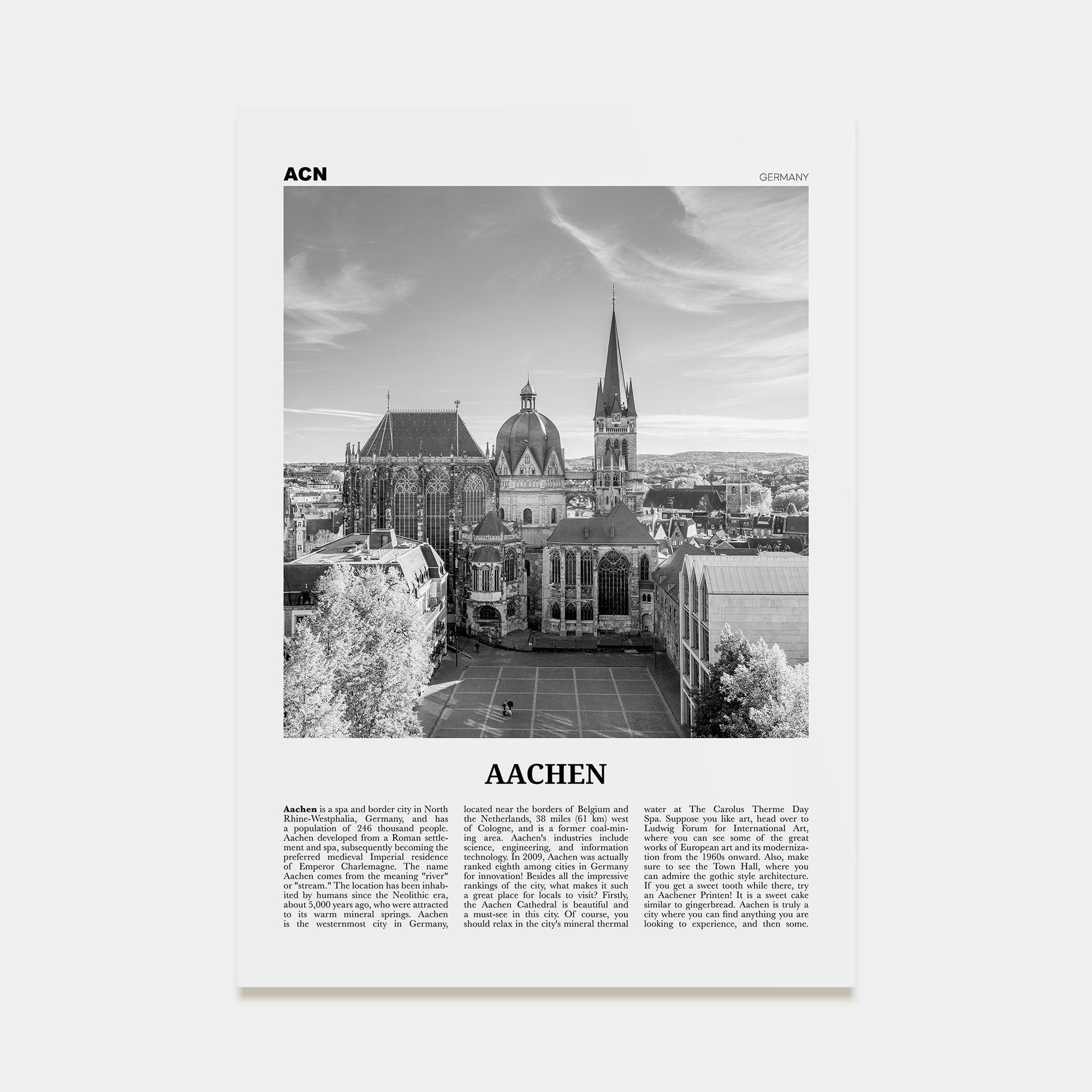 Aachen Travel B&W Poster