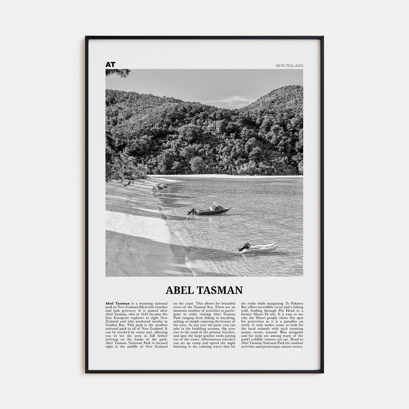 Abel Tasman National Park Travel B&W Poster