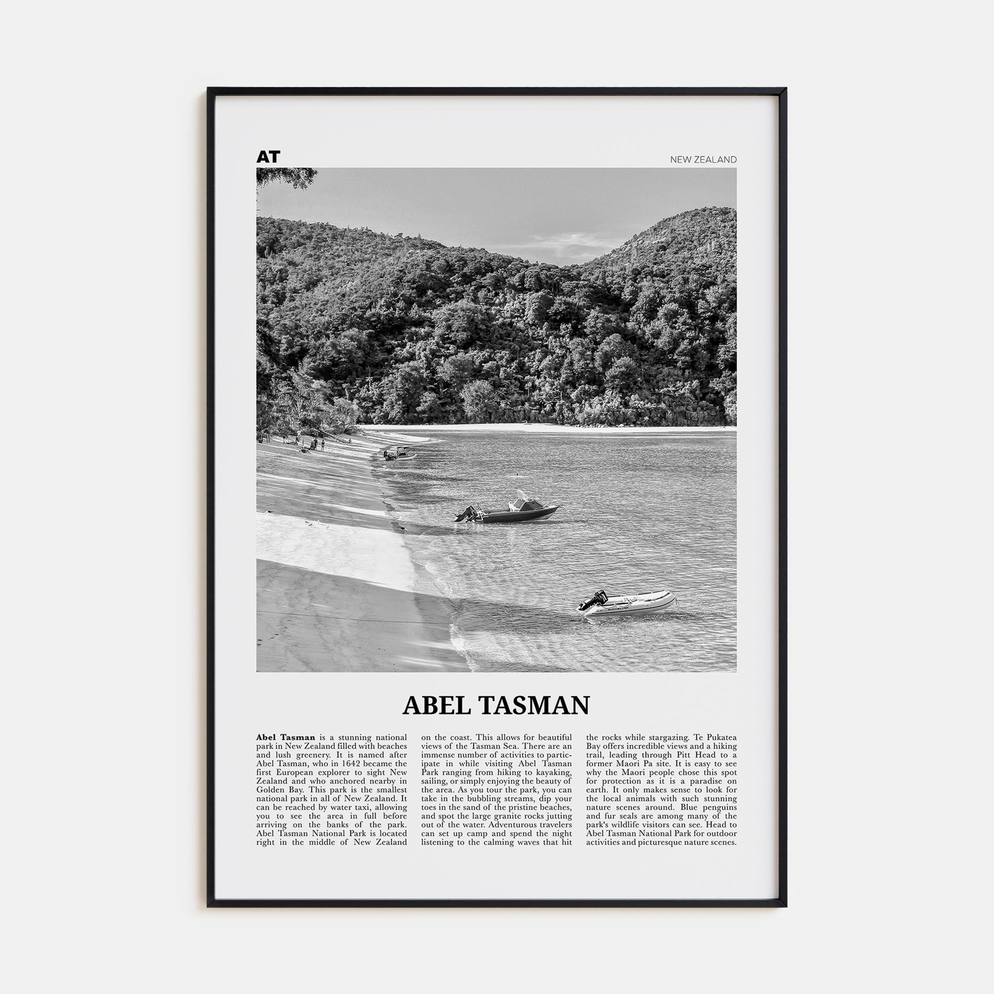 Abel Tasman National Park Travel B&W Poster