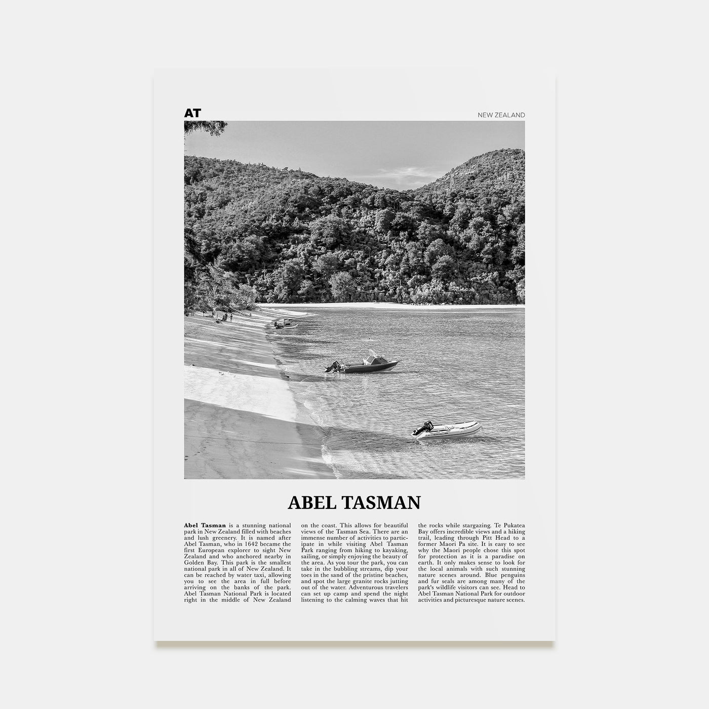 Abel Tasman National Park Travel B&W Poster