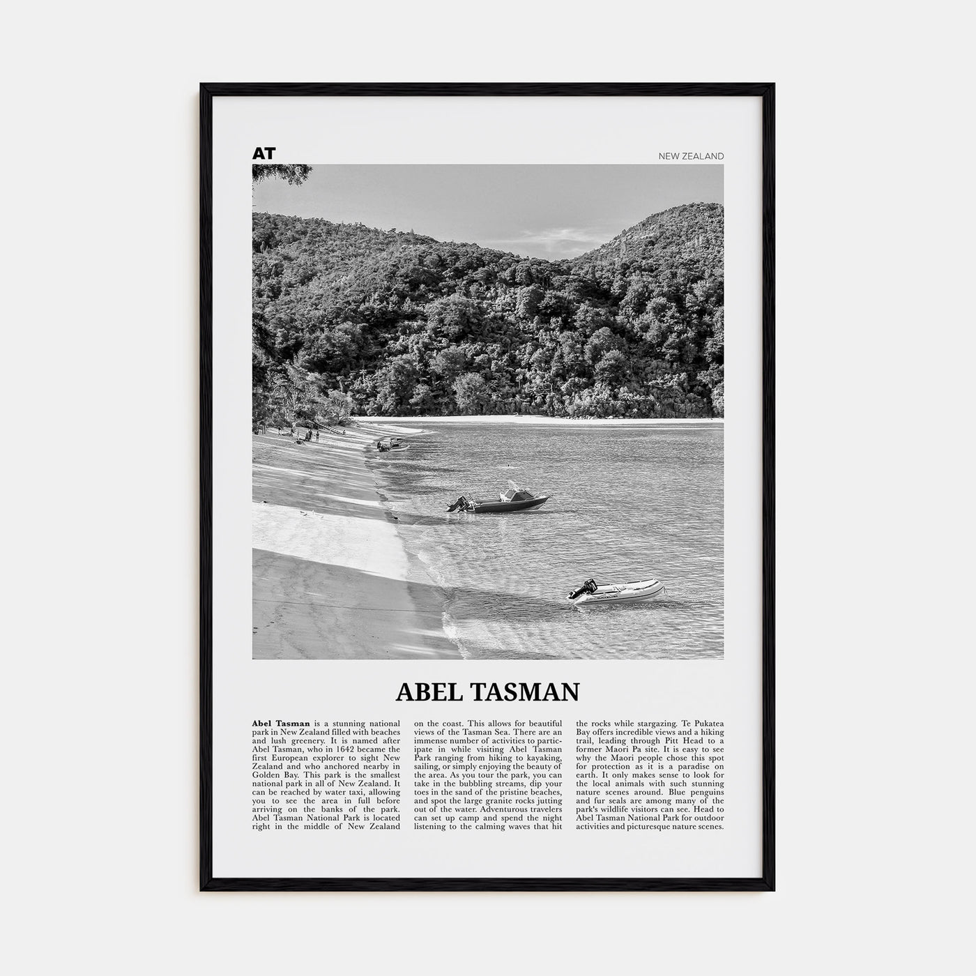 Abel Tasman National Park Travel B&W Poster