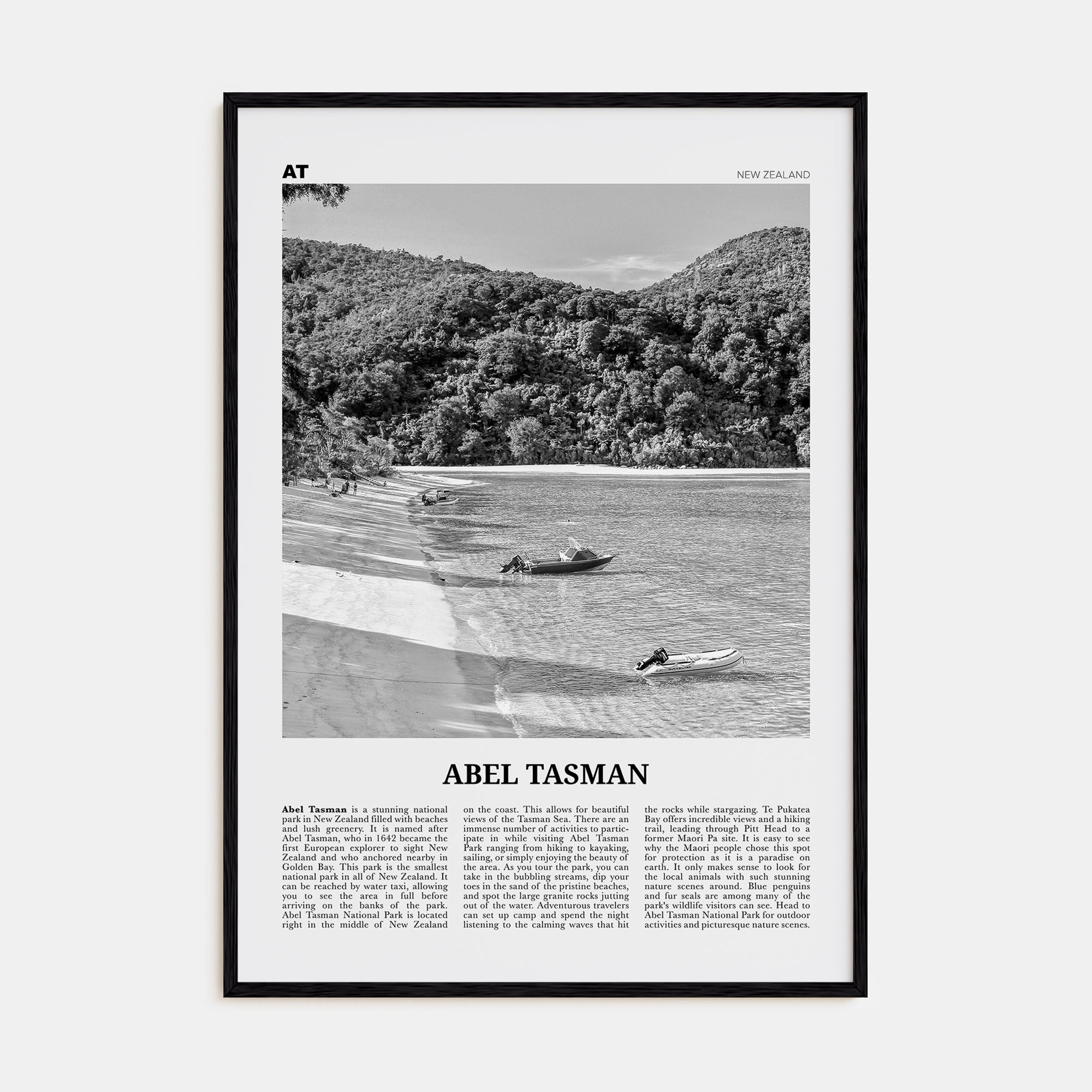 Abel Tasman National Park Travel B&W Poster