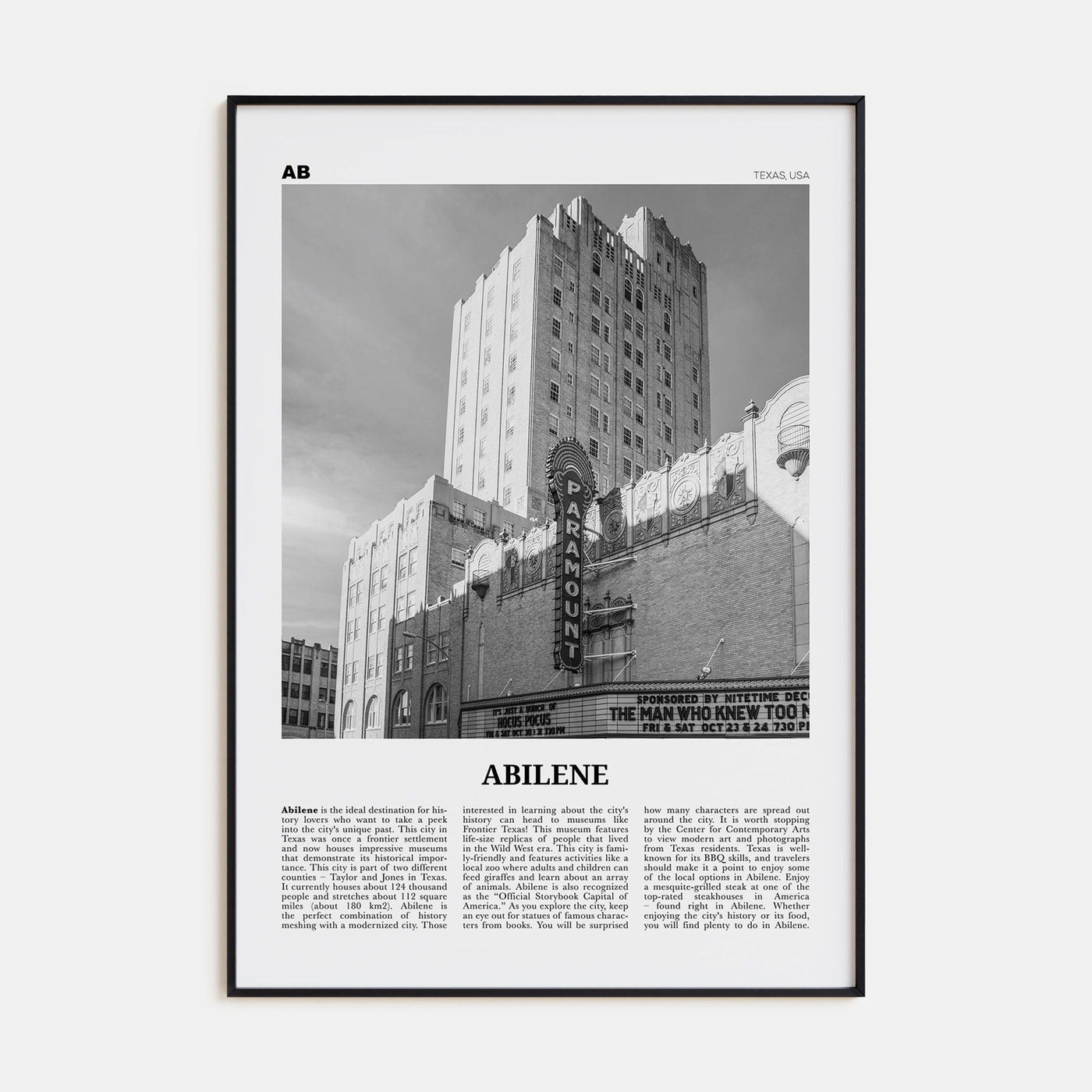 Abilene Travel B&W Poster