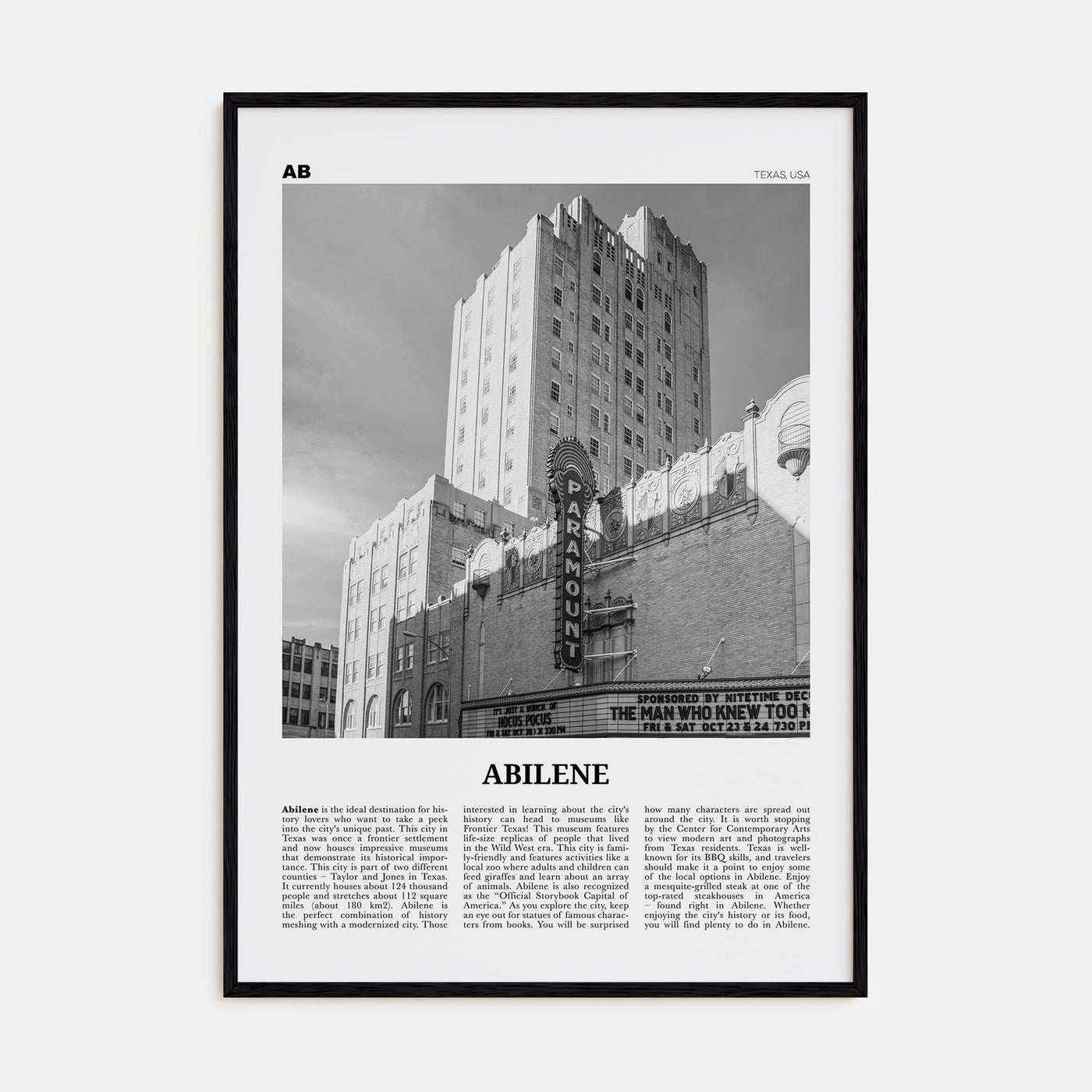 Abilene Travel B&W Poster