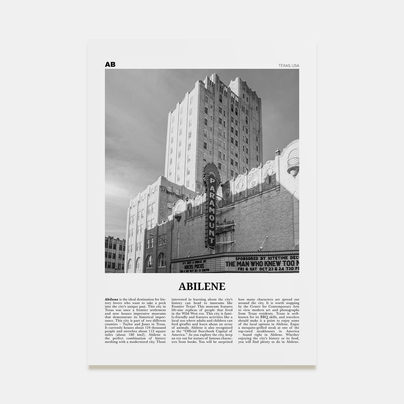 Abilene Travel B&W Poster