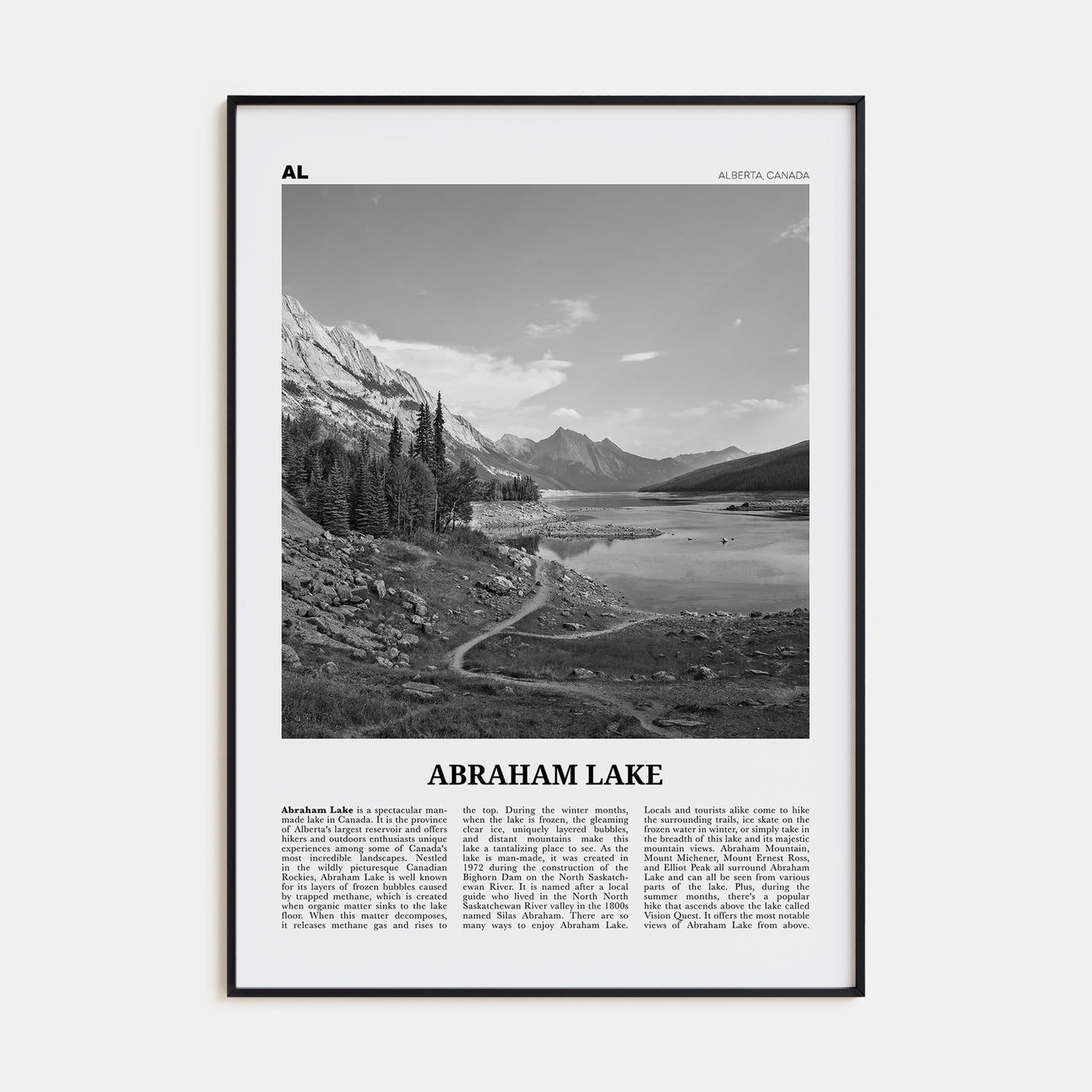Abraham Lake Travel B&W Poster