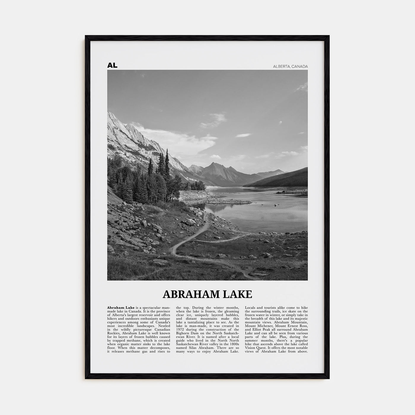 Abraham Lake Travel B&W Poster