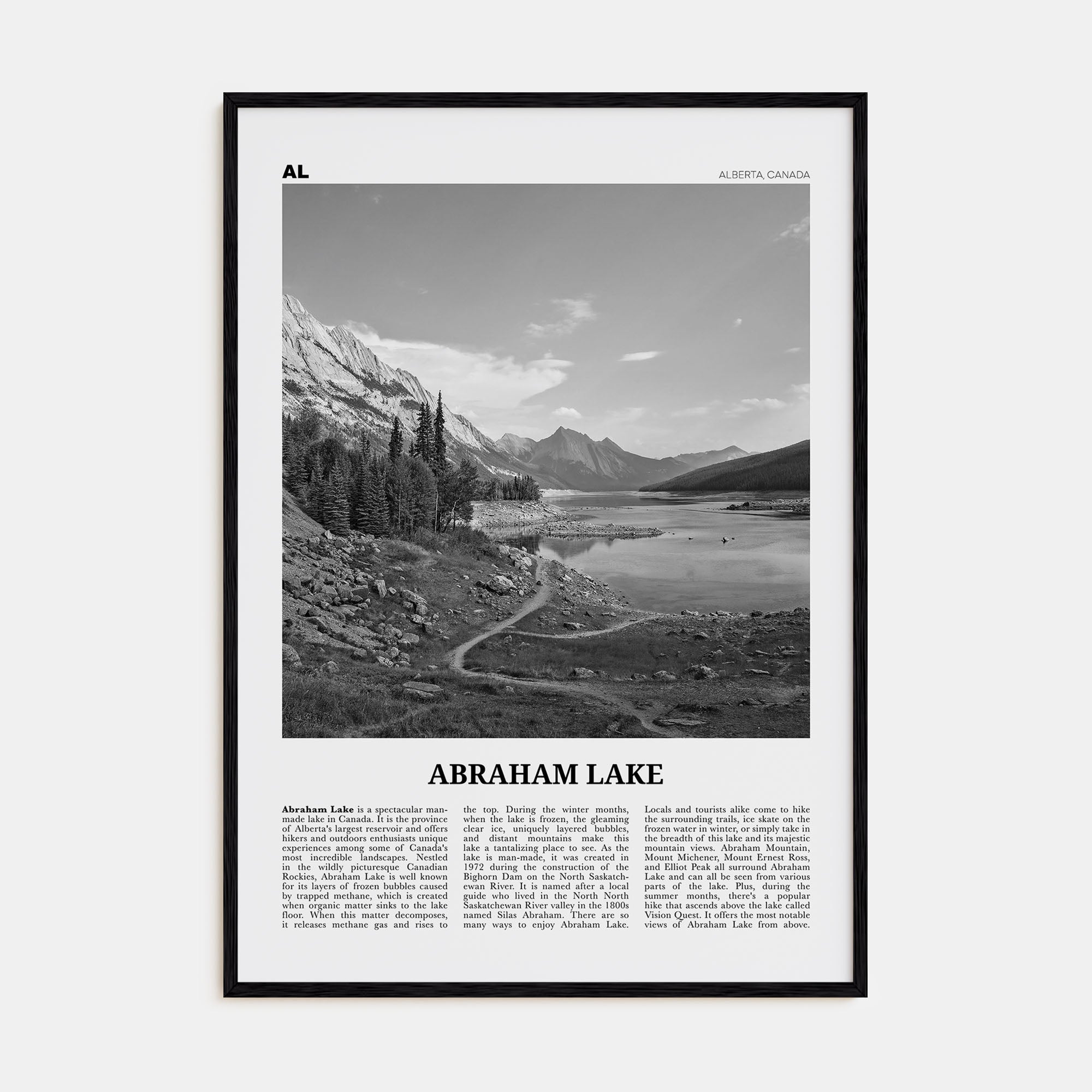 Abraham Lake Travel B&W Poster