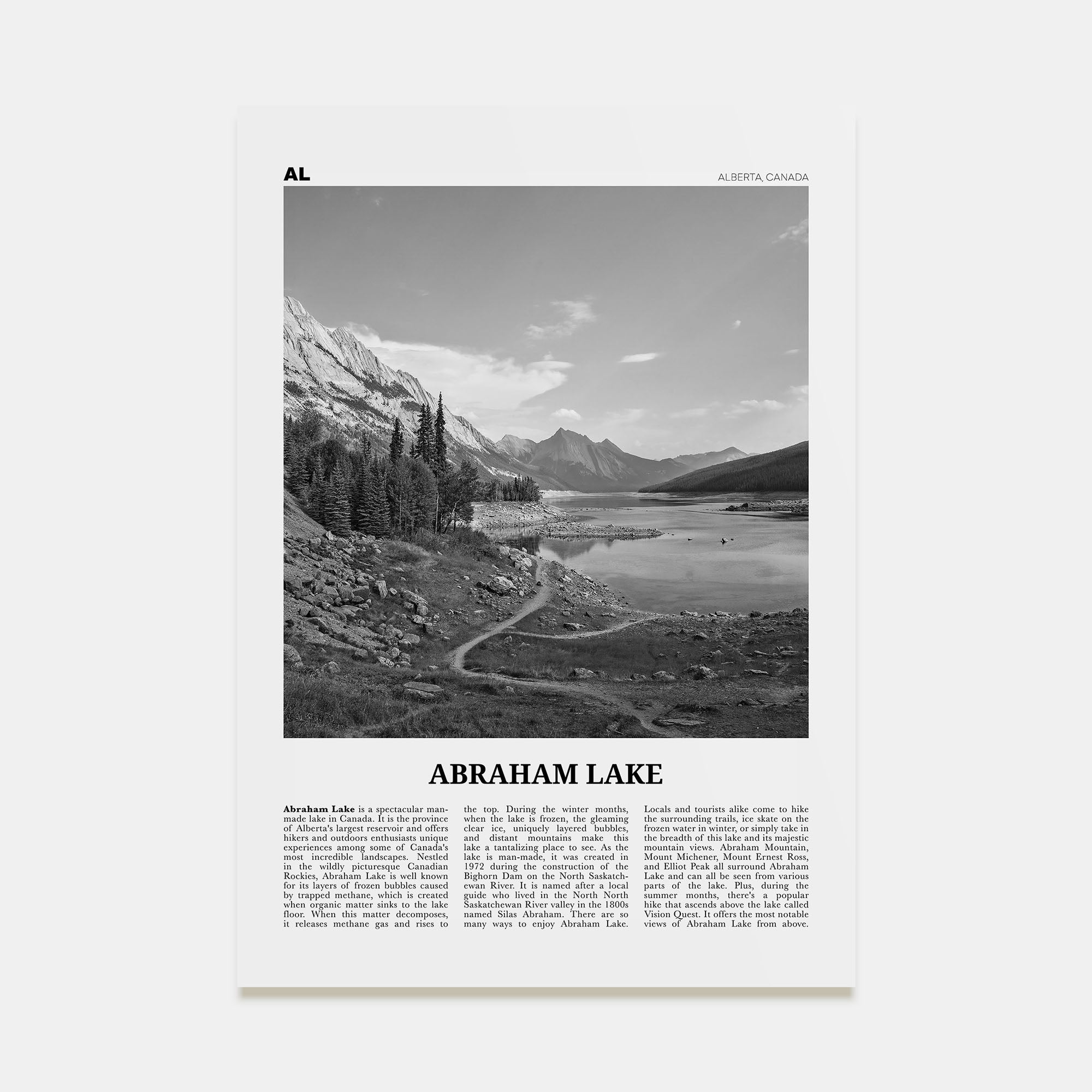 Abraham Lake Travel B&W Poster