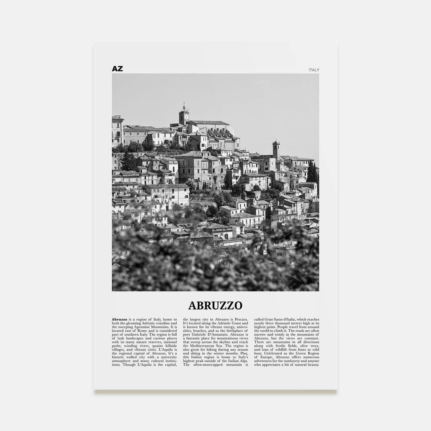 Abruzzo Travel B&W No 2 Poster