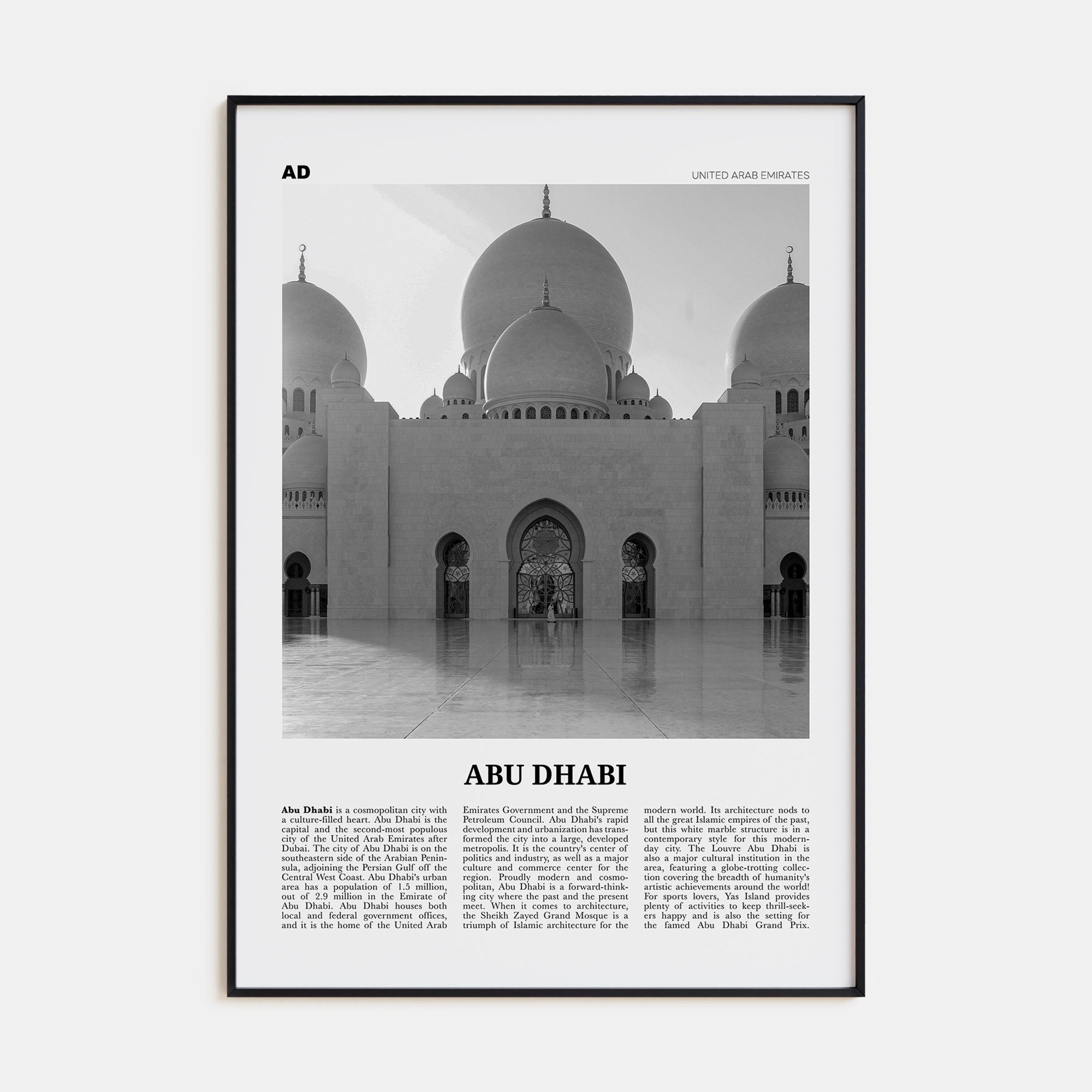 Abu Dhabi Travel B&W Poster