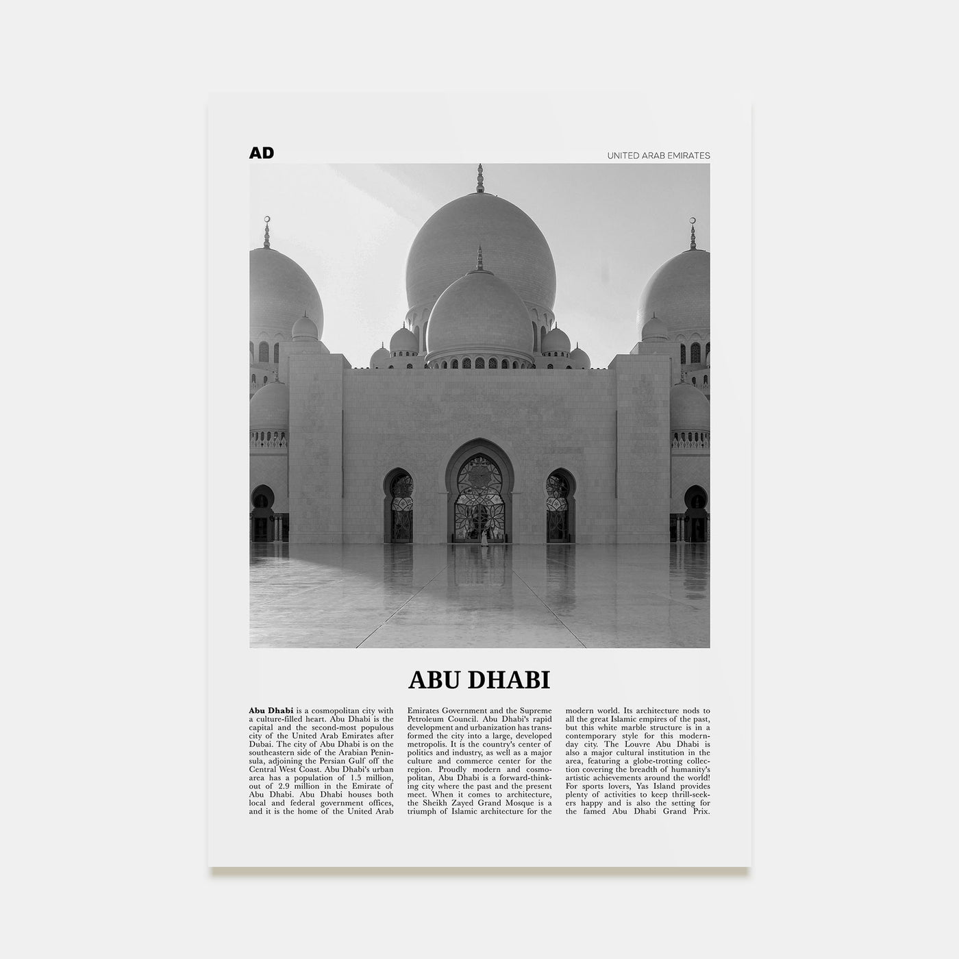 Abu Dhabi Travel B&W Poster