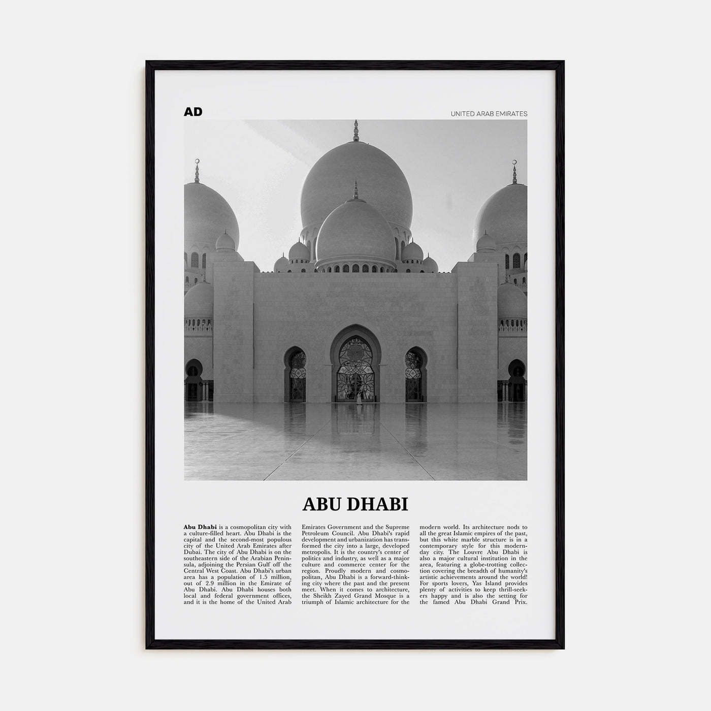 Abu Dhabi Travel B&W Poster