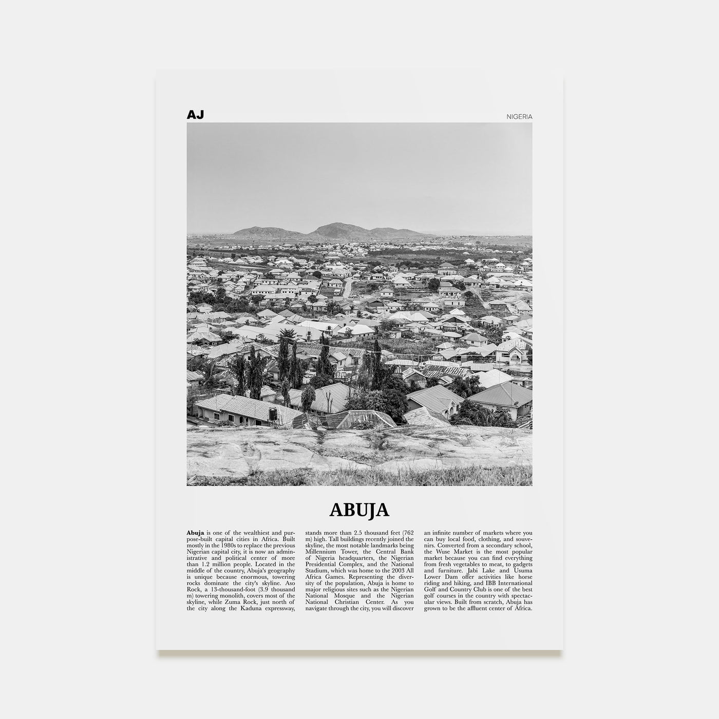 Abuja Travel B&W Poster