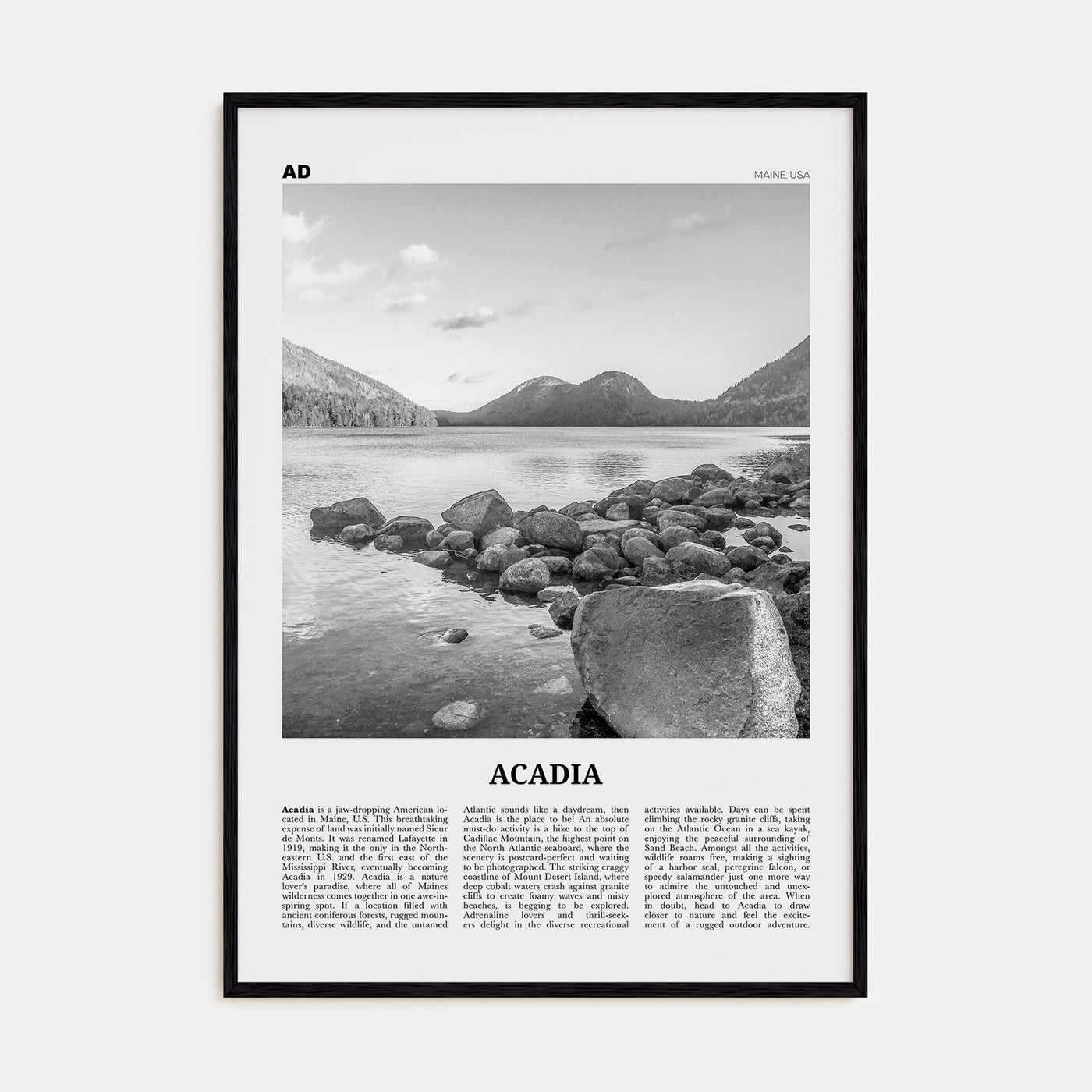 Acadia National Park Travel B&W Poster