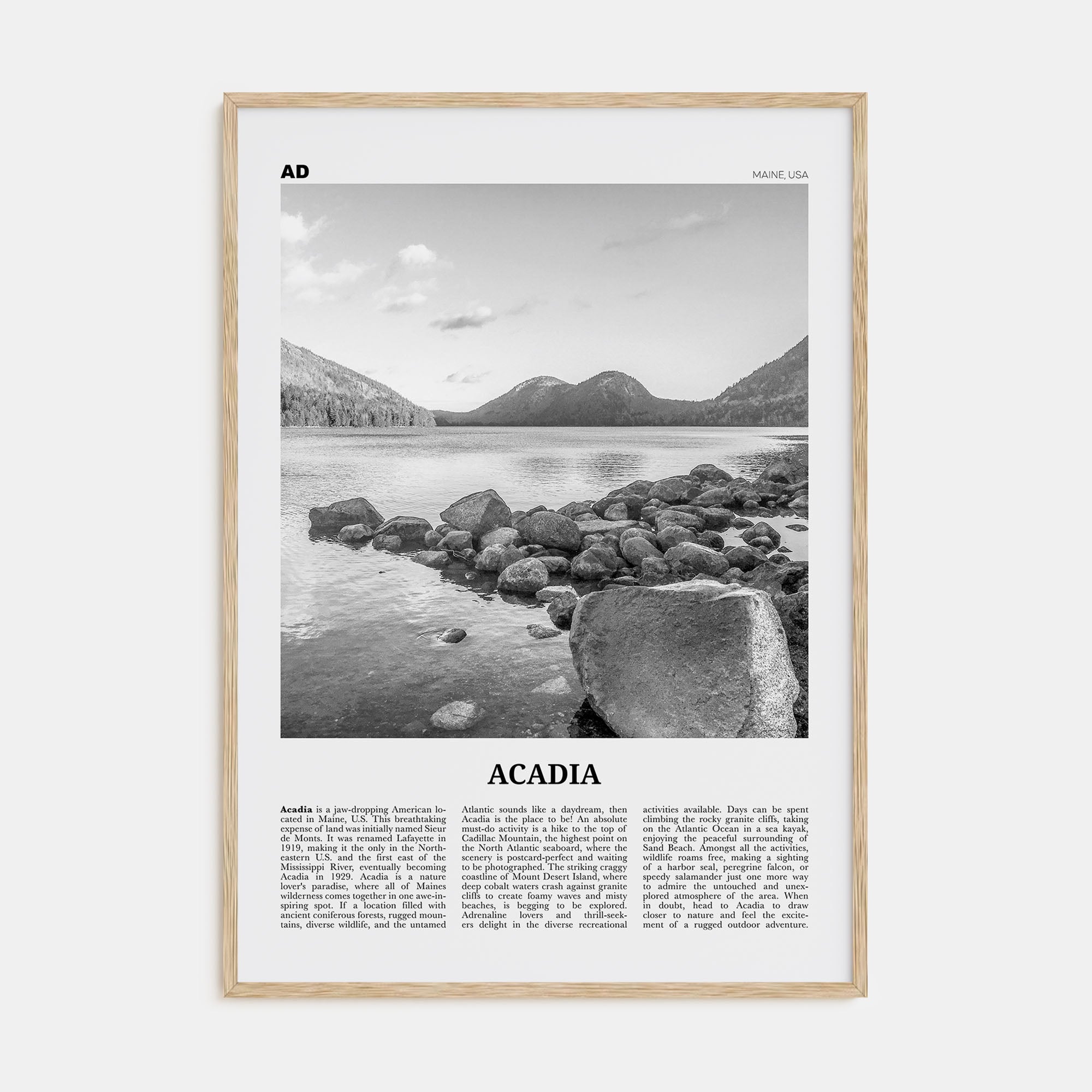 Acadia National Park Travel B&W Poster