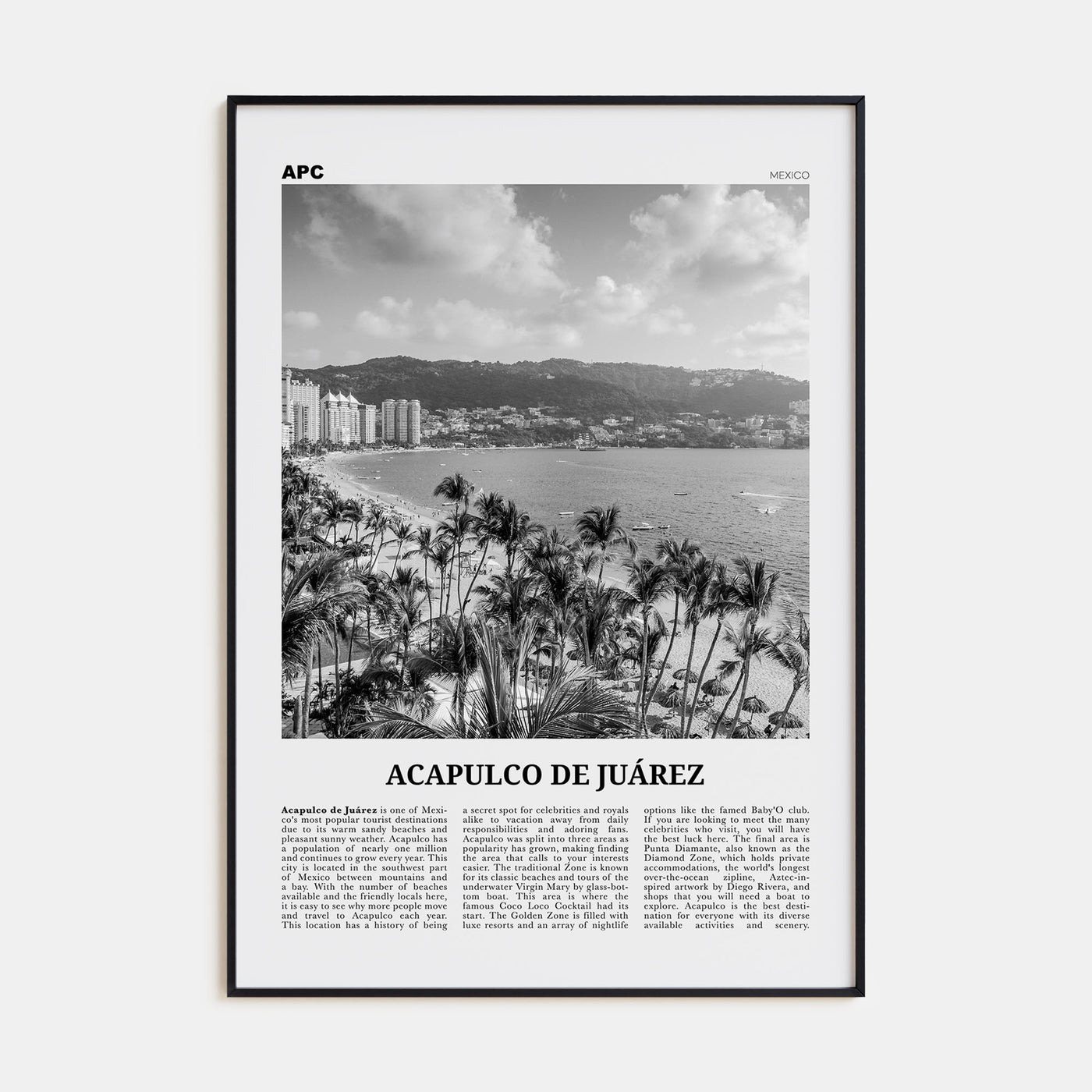 Acapulco de Juárez Travel B&W Poster