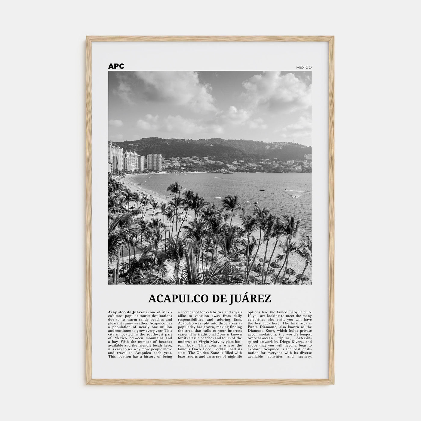 Acapulco de Juárez Travel B&W Poster