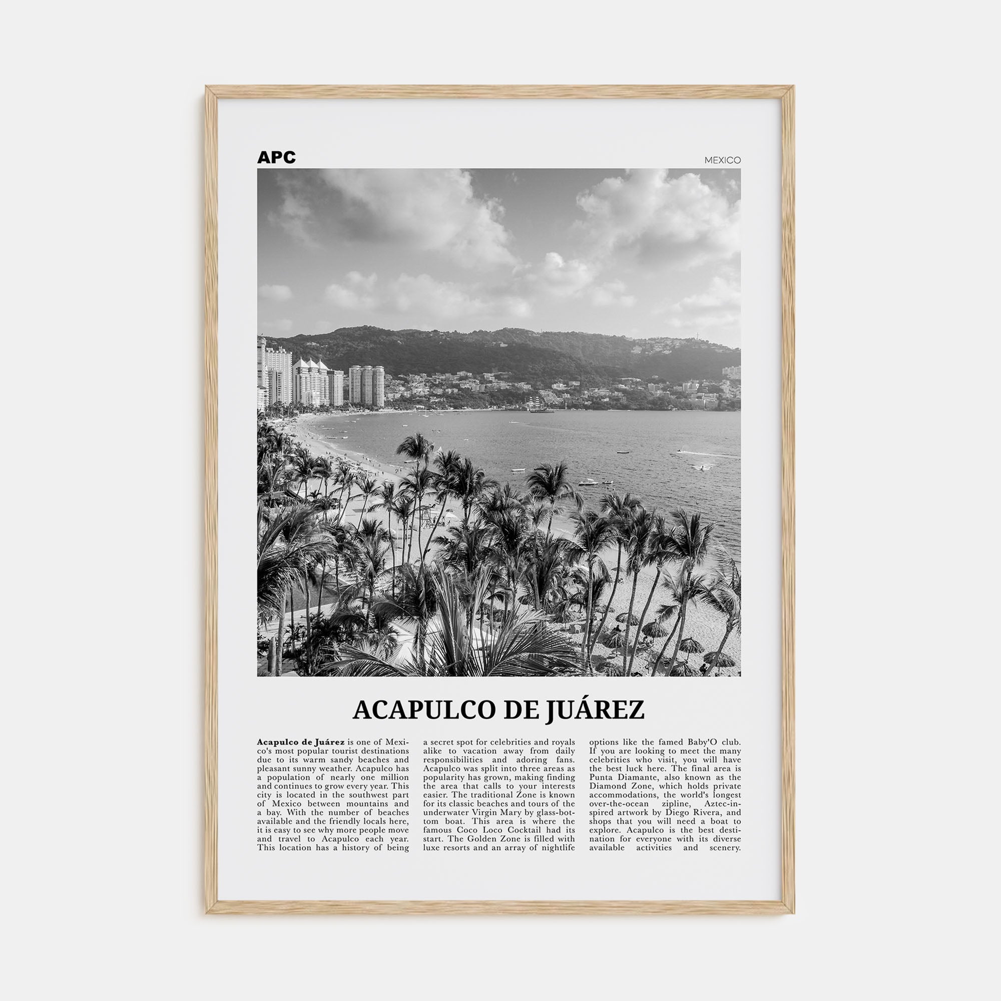 Acapulco de Juárez Travel B&W Poster