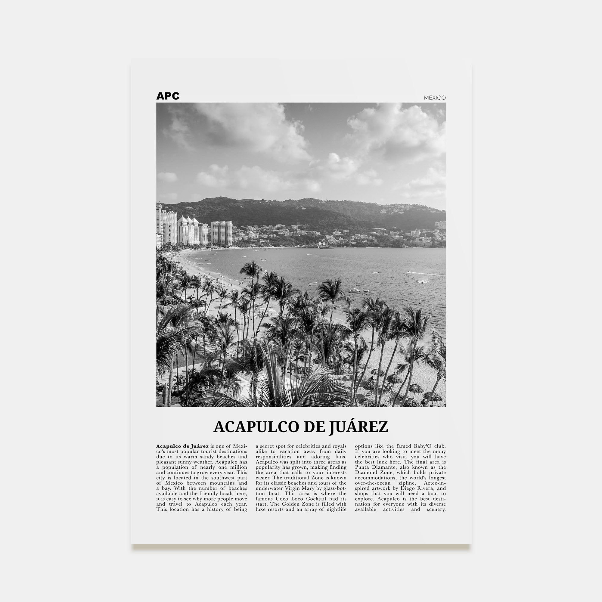 Acapulco de Juárez Travel B&W Poster