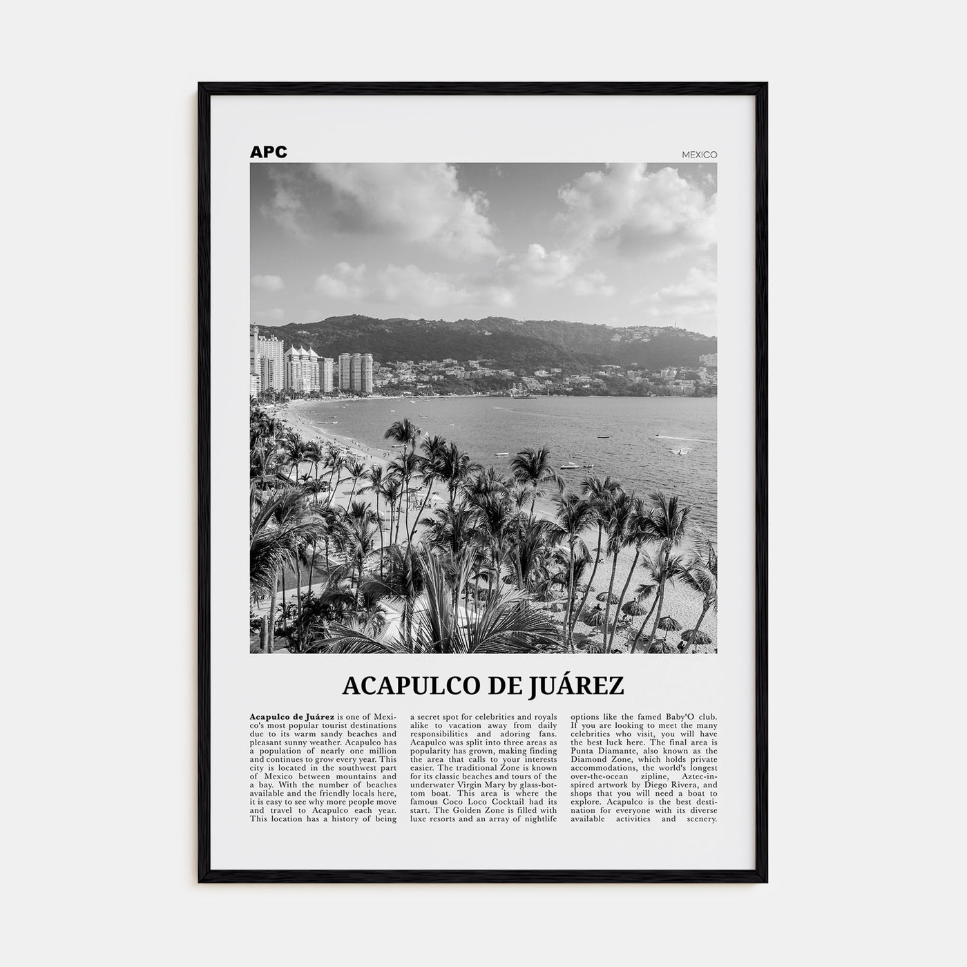 Acapulco de Juárez Travel B&W Poster
