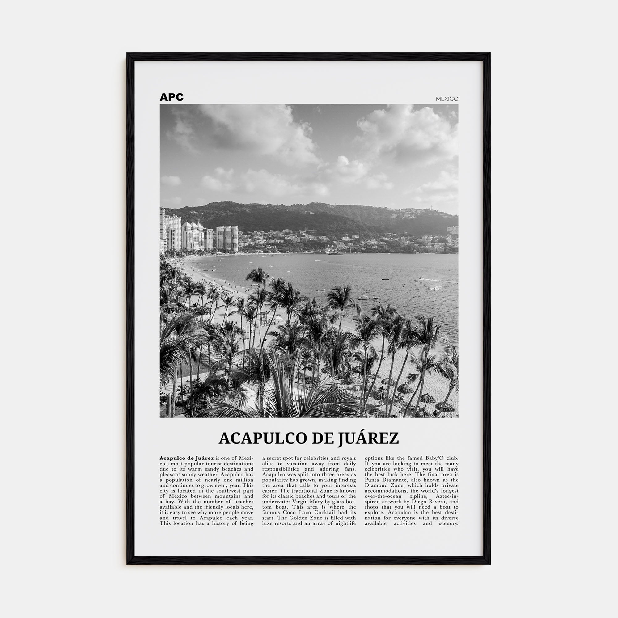 Acapulco de Juárez Travel B&W Poster