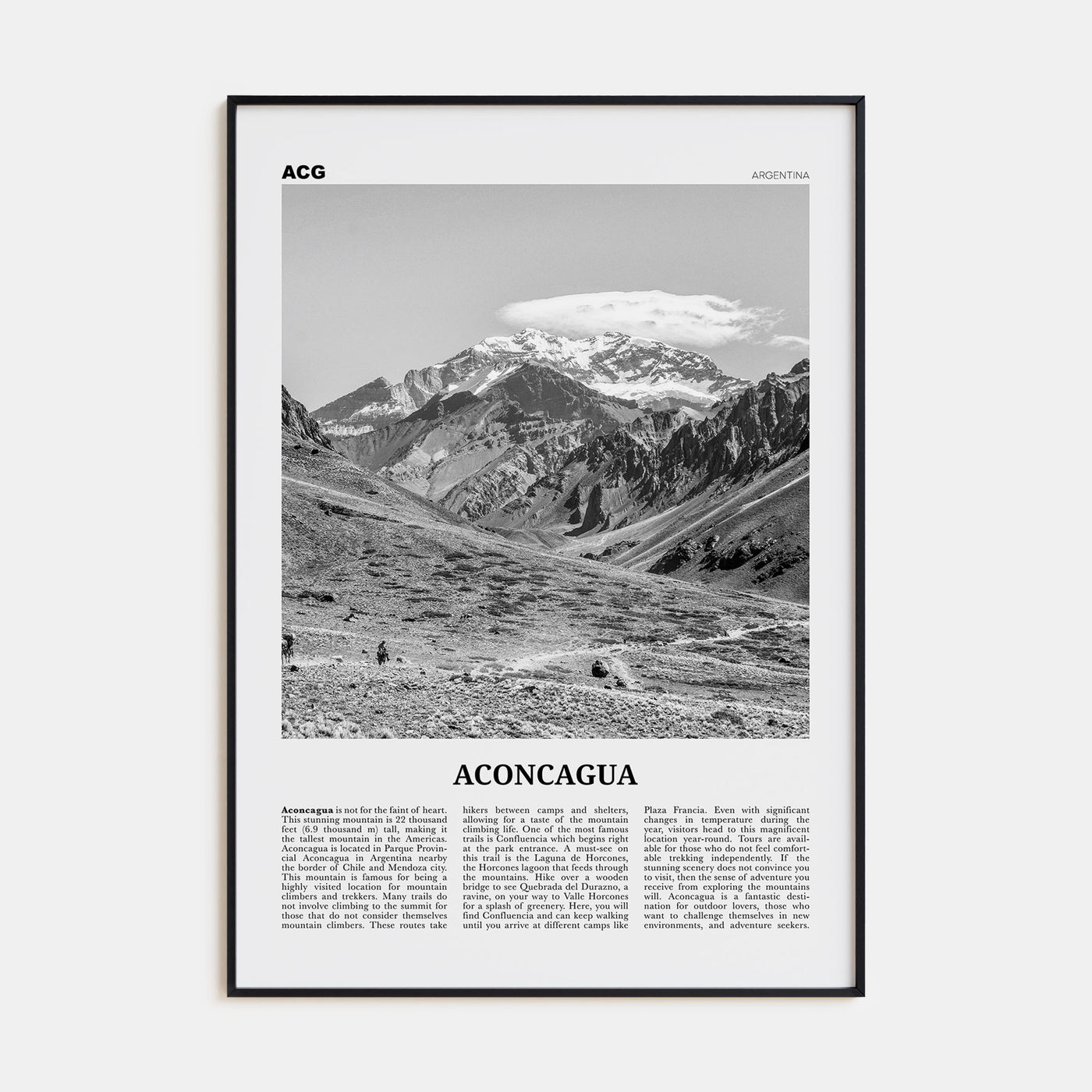 Aconcagua Travel B&W Poster