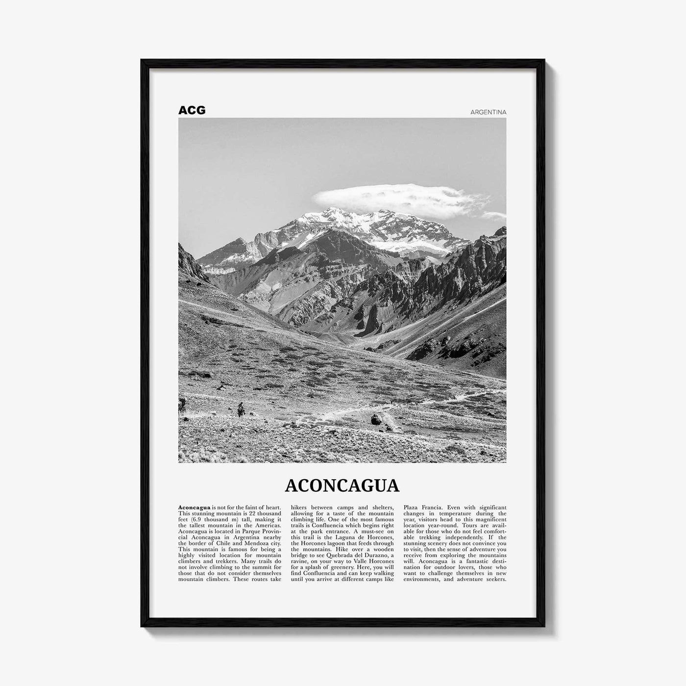 Aconcagua Print Black and White, Aconcagua Wall Art, Aconcagua Poster, Aconcagua Photo, Aconcagua Map, Aconcagua Wall Decor, Argentina