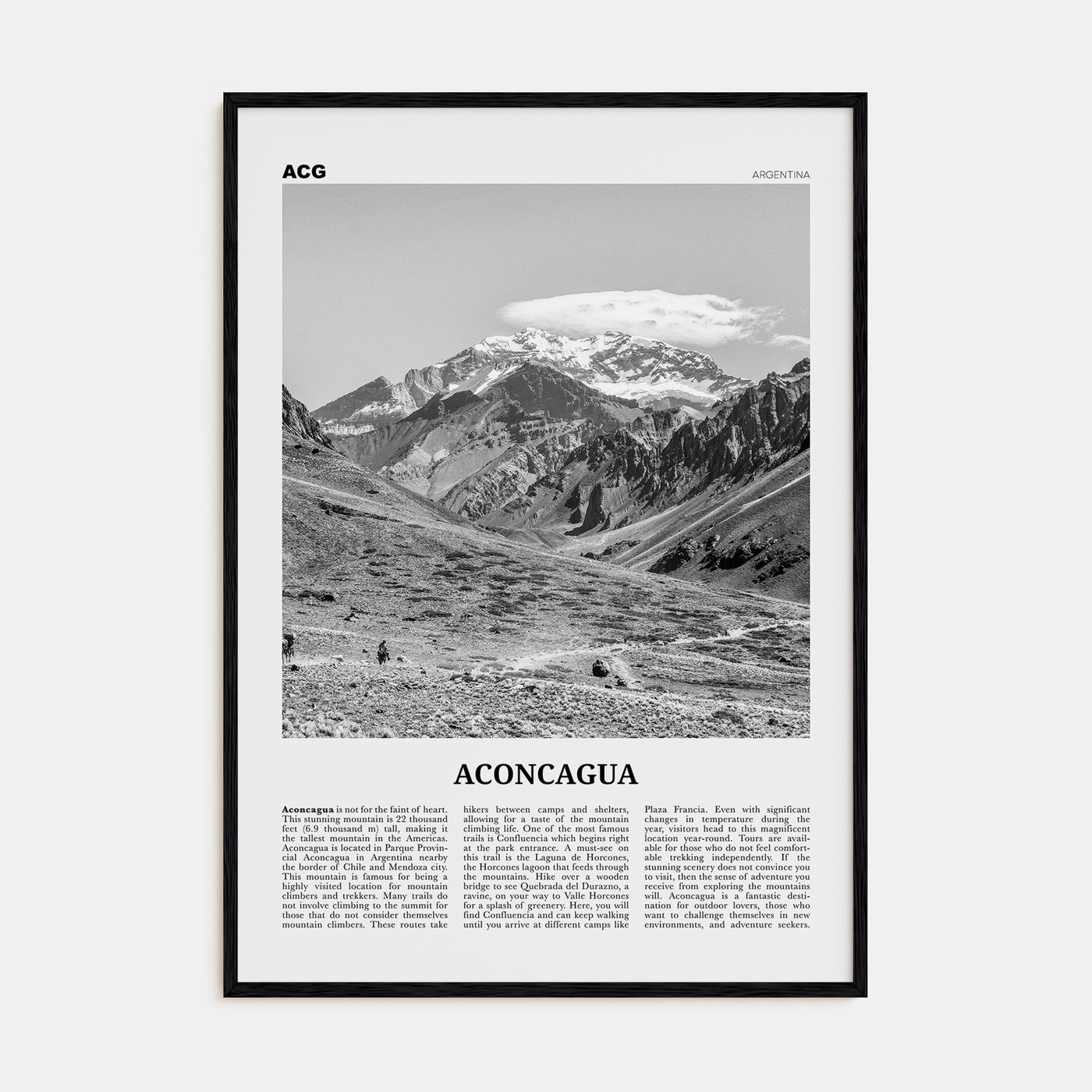 Aconcagua Travel B&W Poster