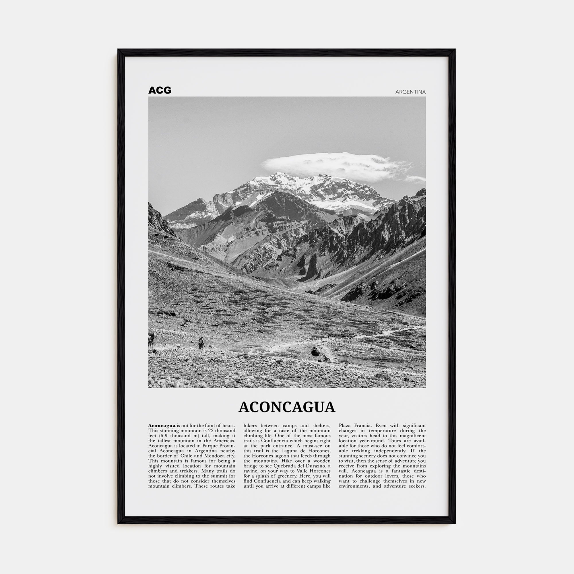 Aconcagua Travel B&W Poster