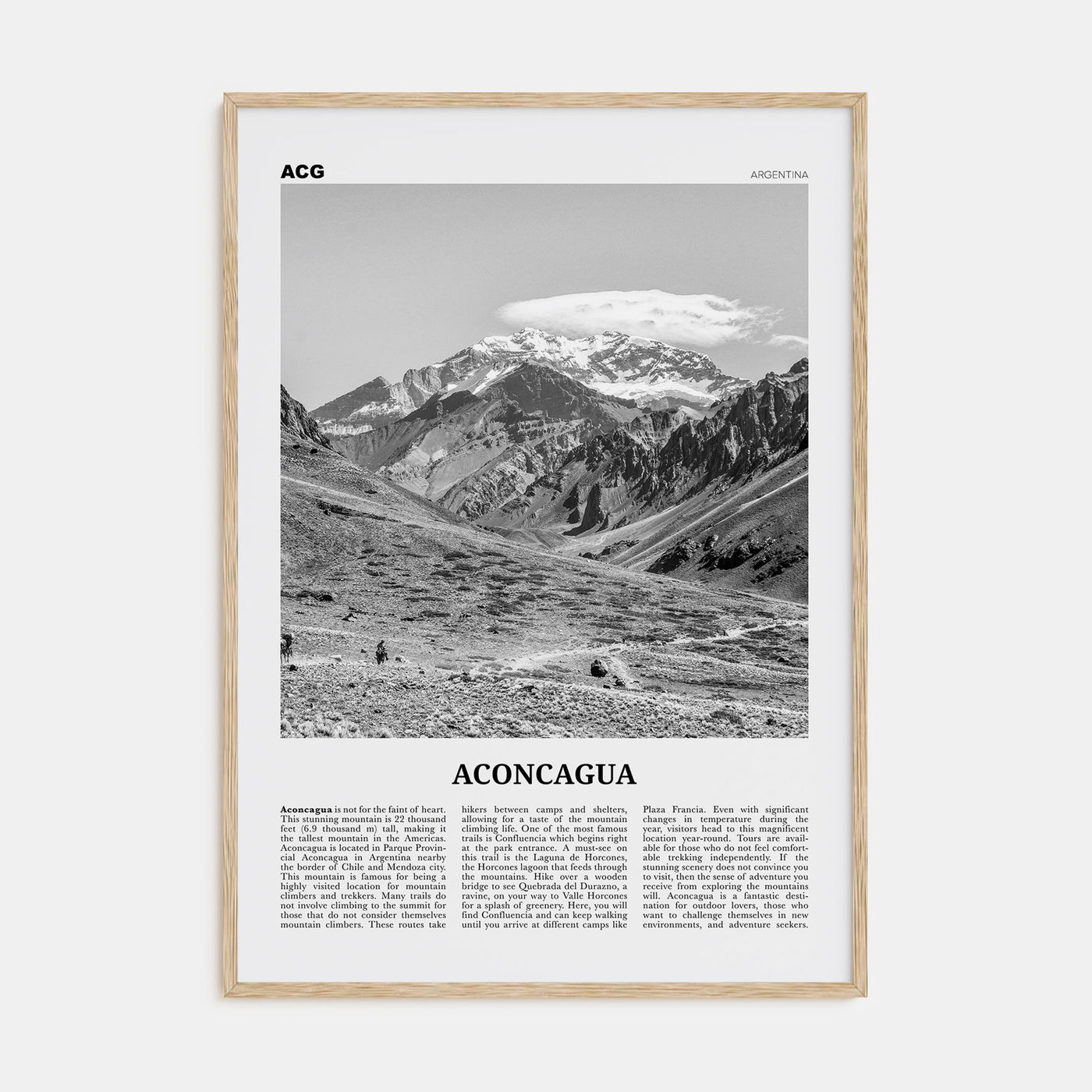 Aconcagua Travel B&W Poster