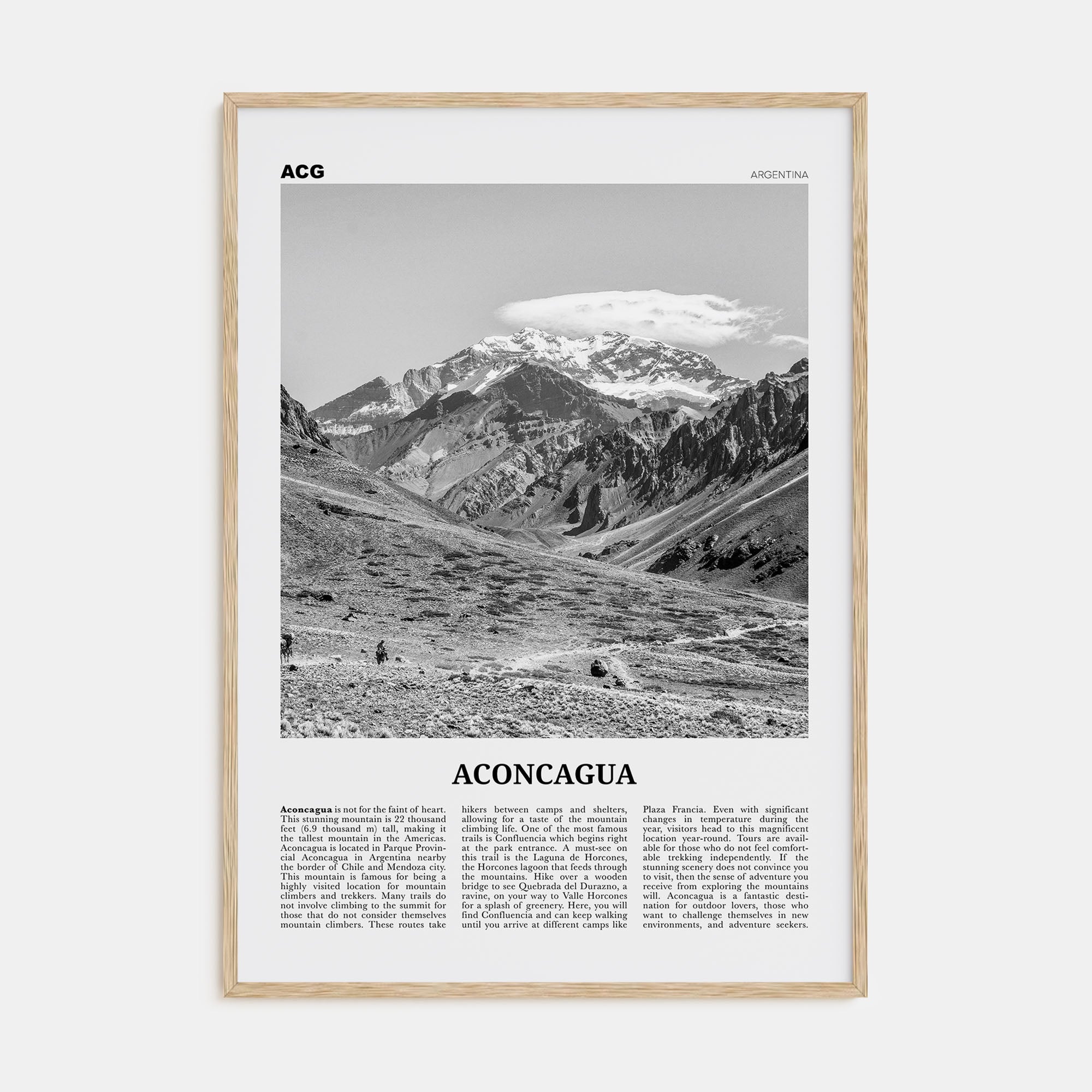 Aconcagua Travel B&W Poster
