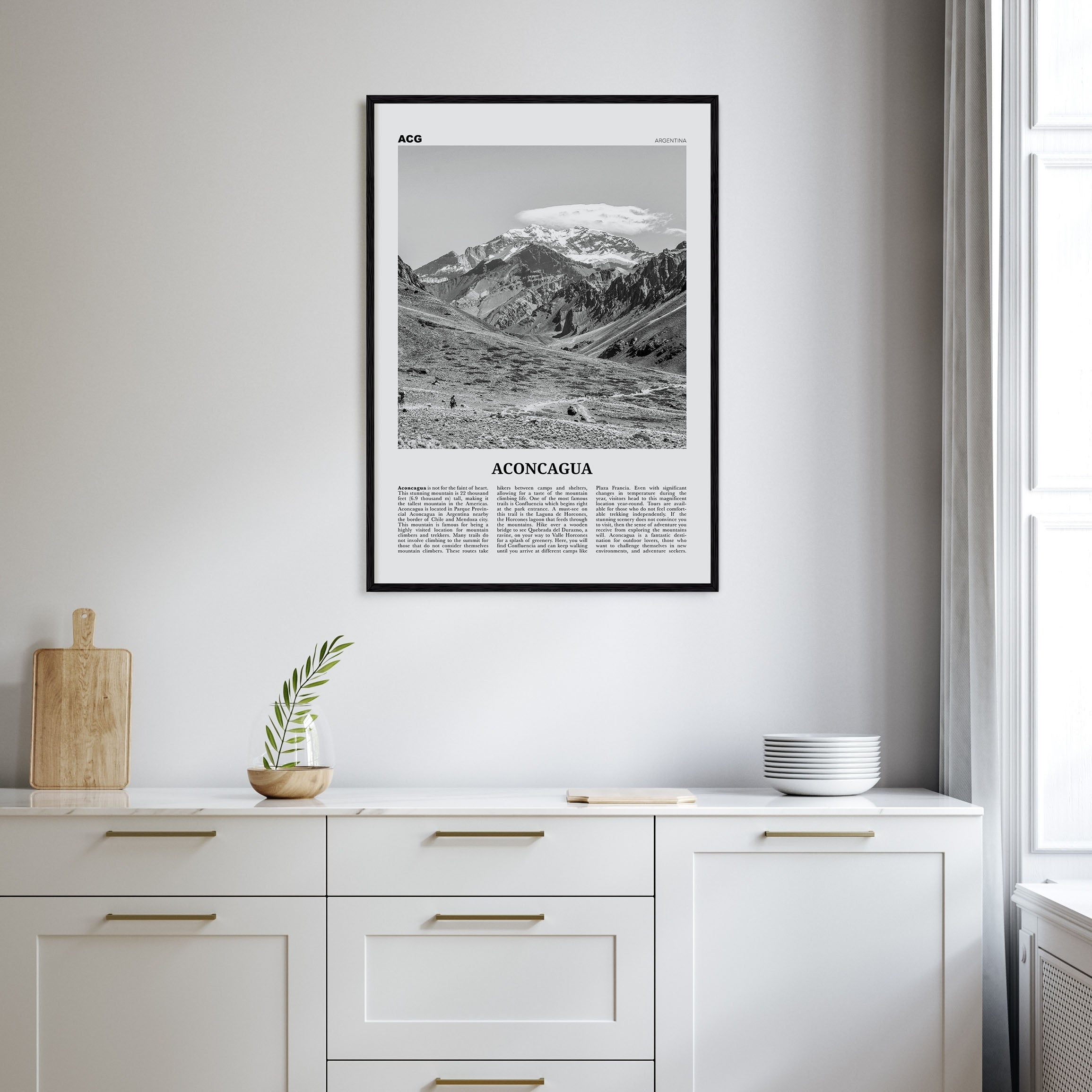 Aconcagua Travel B&W Poster