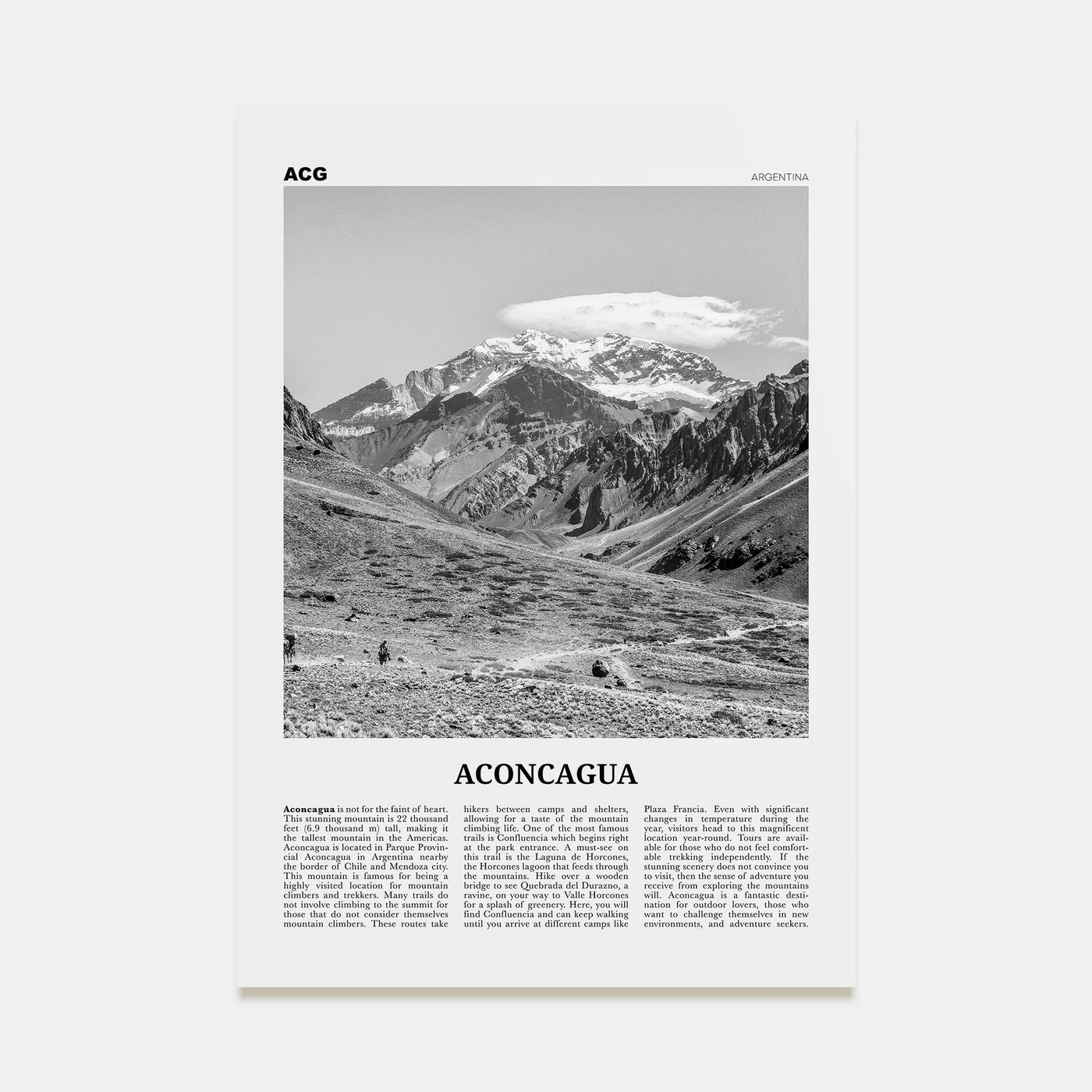 Aconcagua Travel B&W Poster