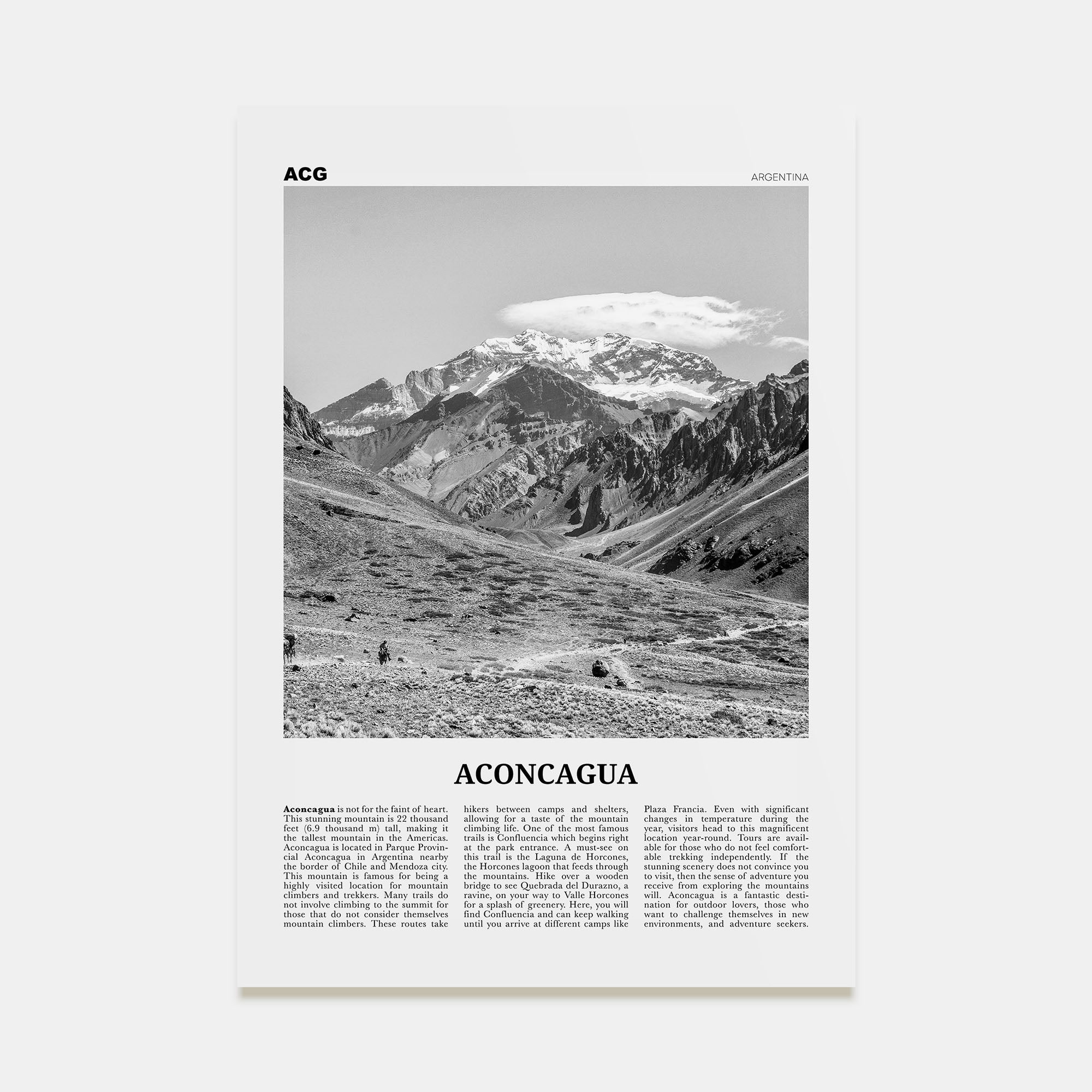 Aconcagua Travel B&W Poster