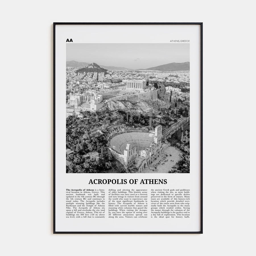 Acropolis of Athens Travel B&W Poster