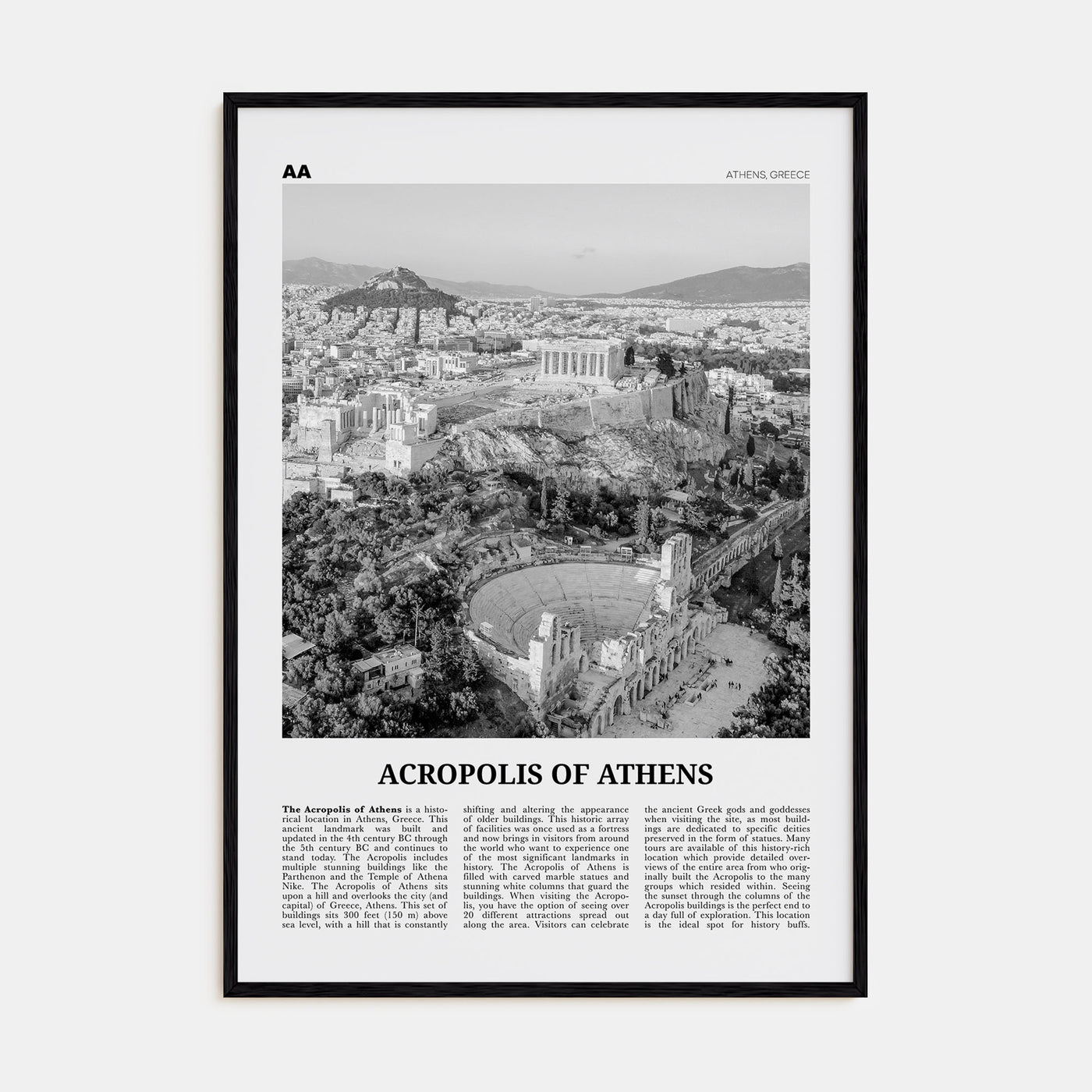 Acropolis of Athens Travel B&W Poster