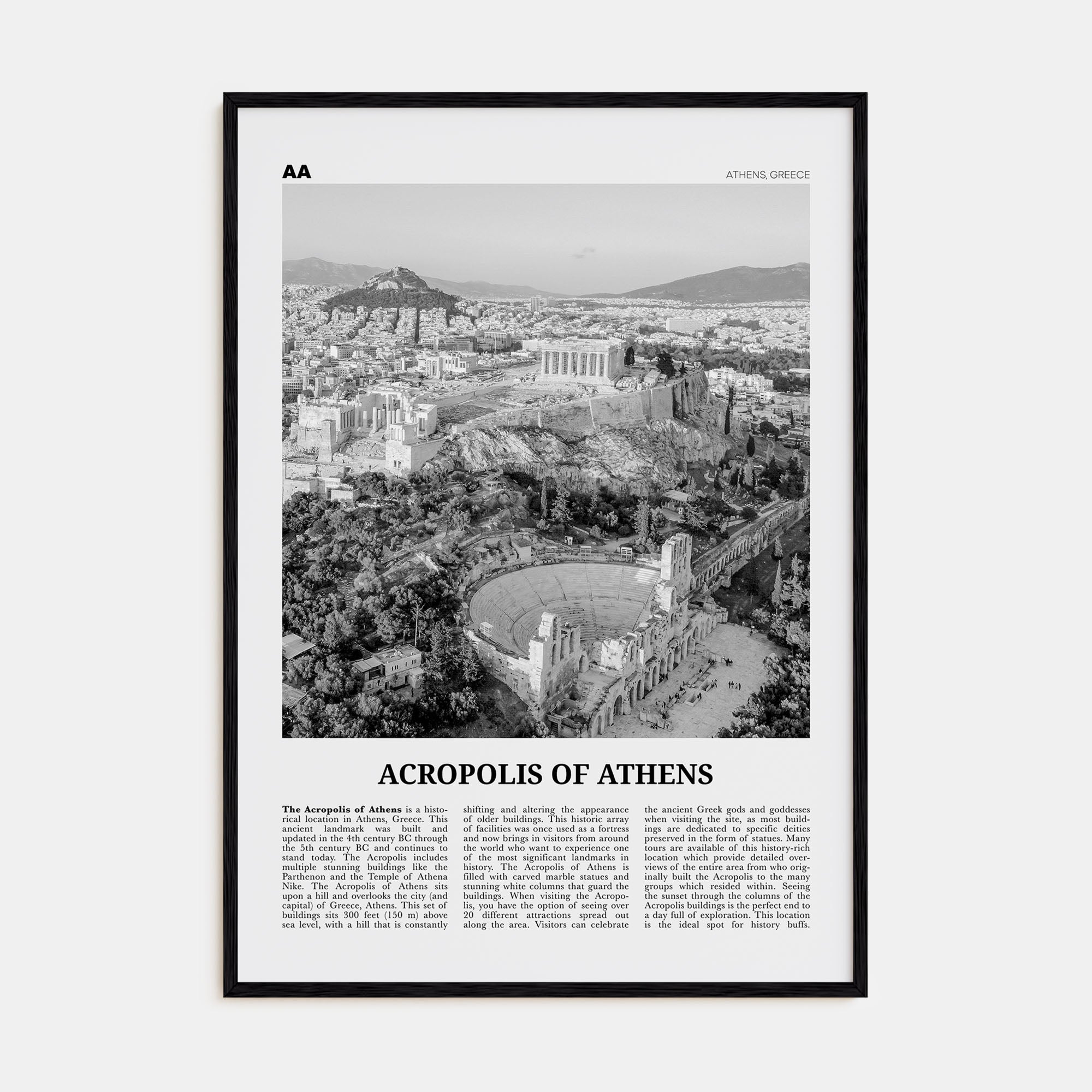 Acropolis of Athens Travel B&W Poster