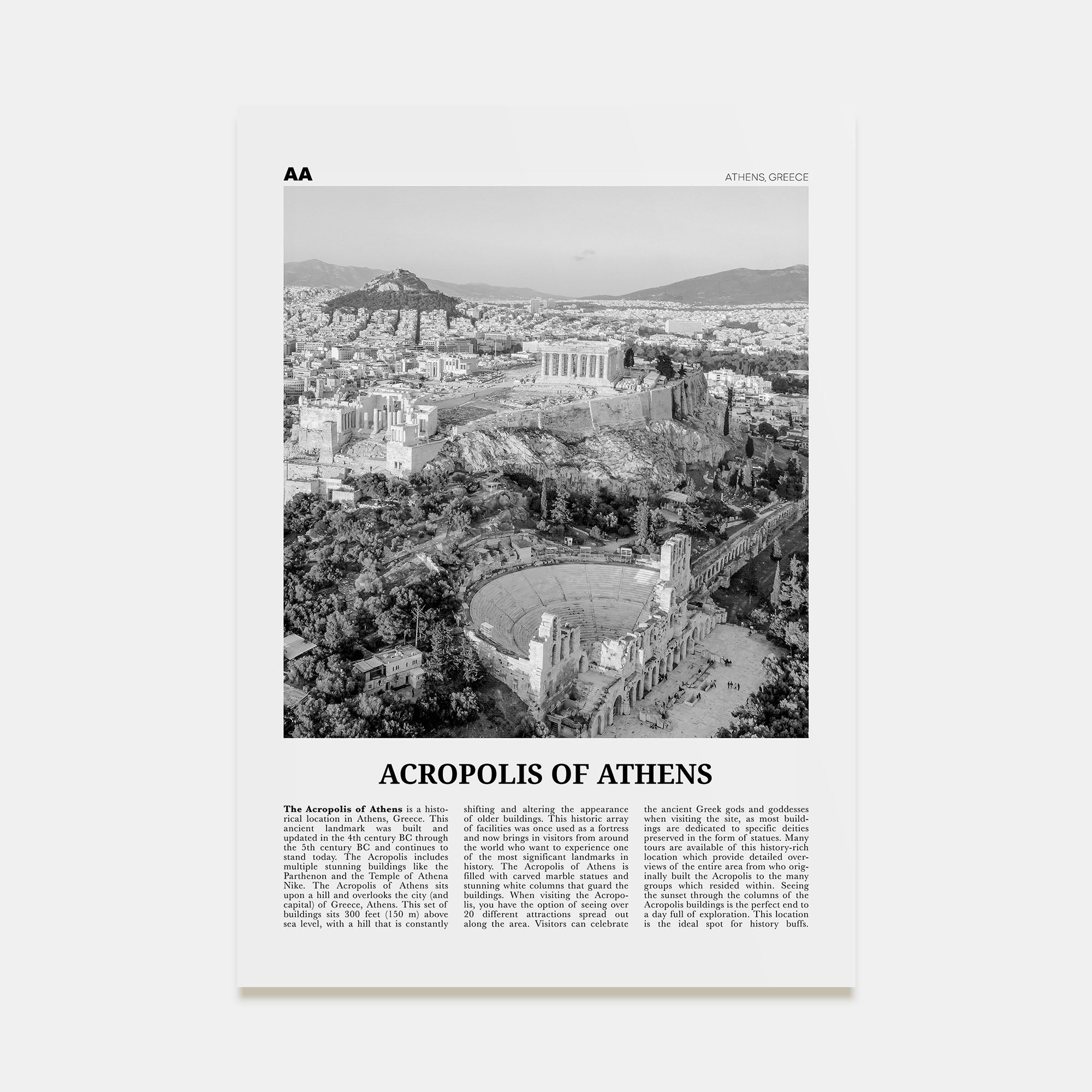 Acropolis of Athens Travel B&W Poster