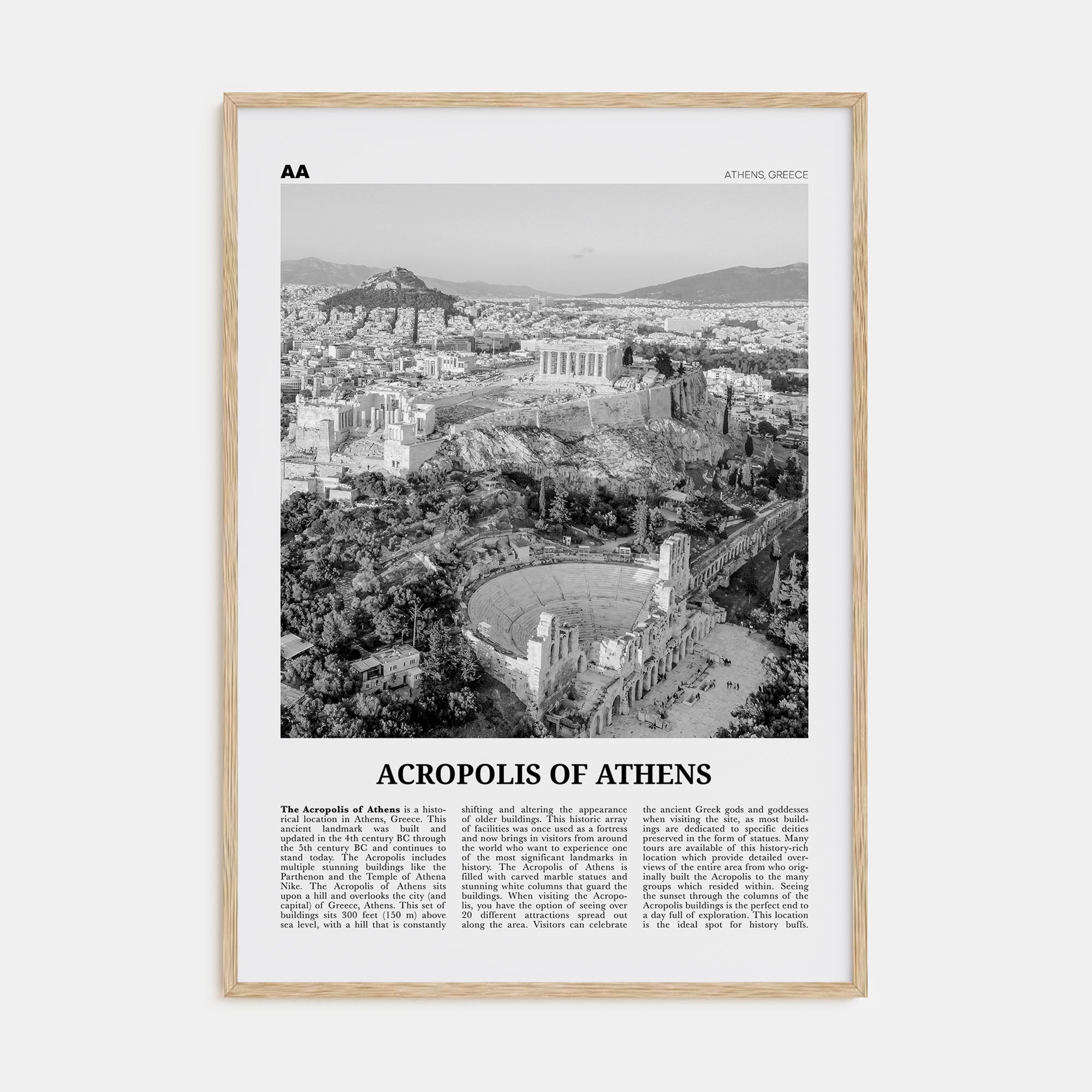 Acropolis of Athens Travel B&W Poster