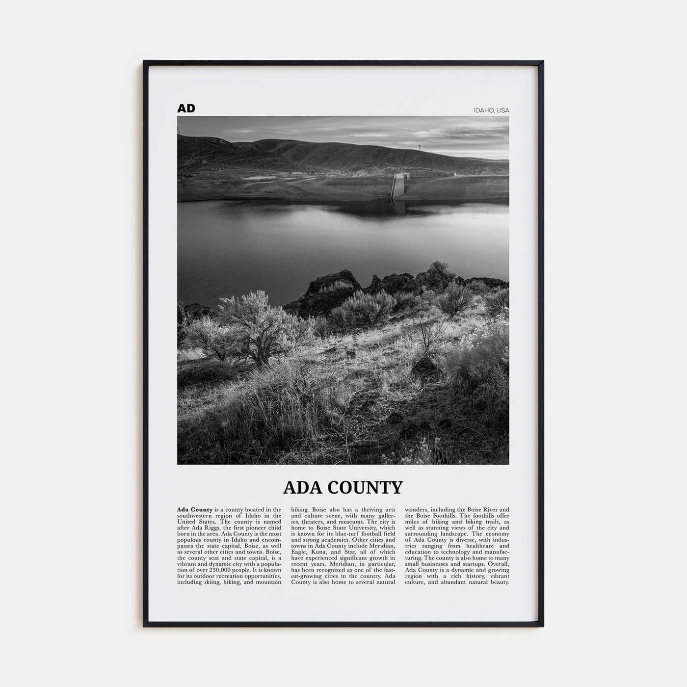 Ada County Travel B&W Poster
