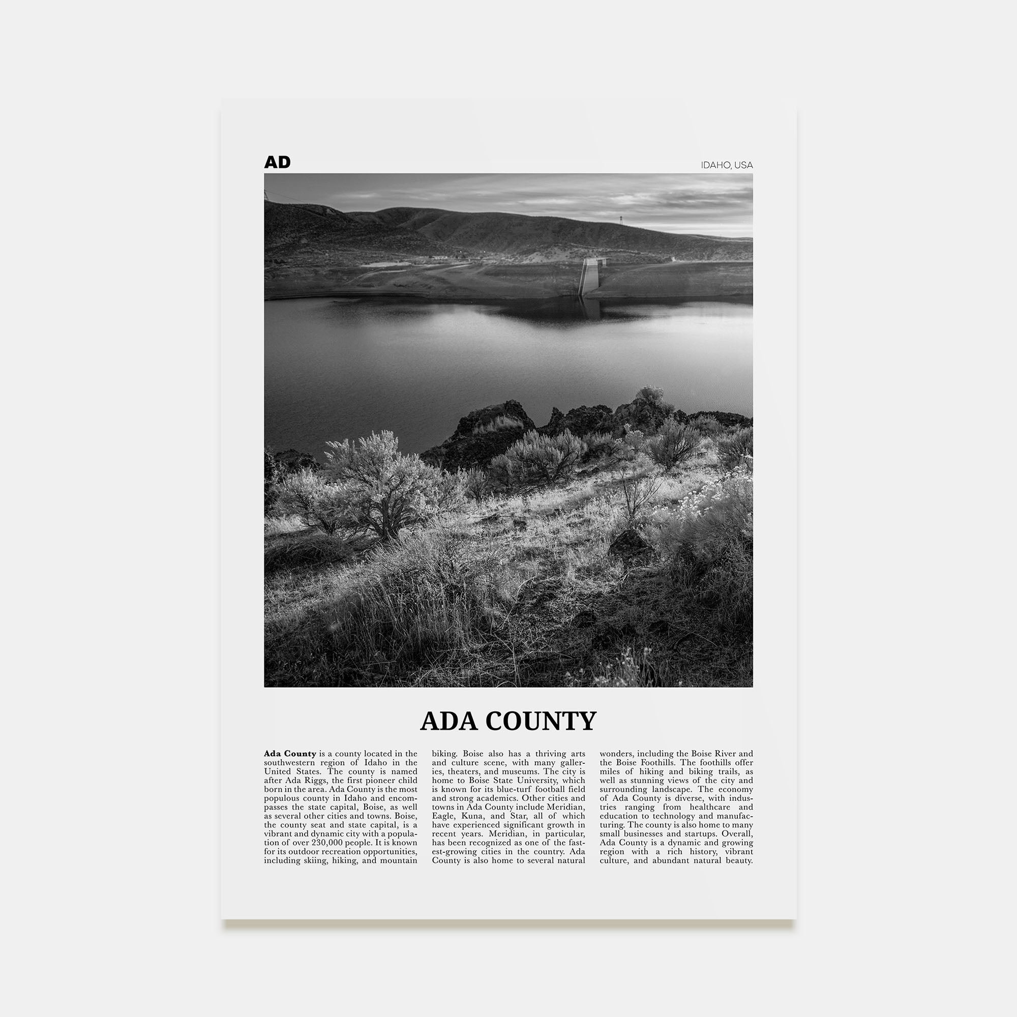 Ada County Travel B&W Poster