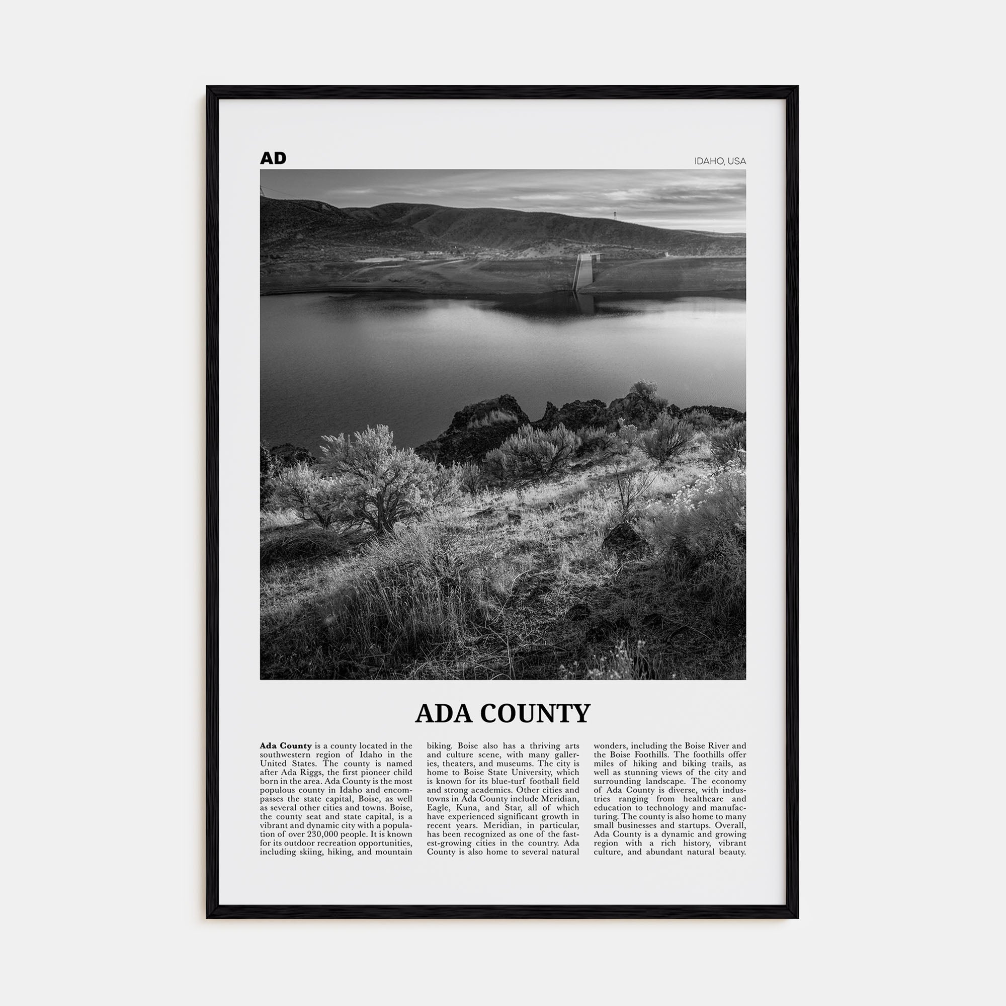 Ada County Travel B&W Poster